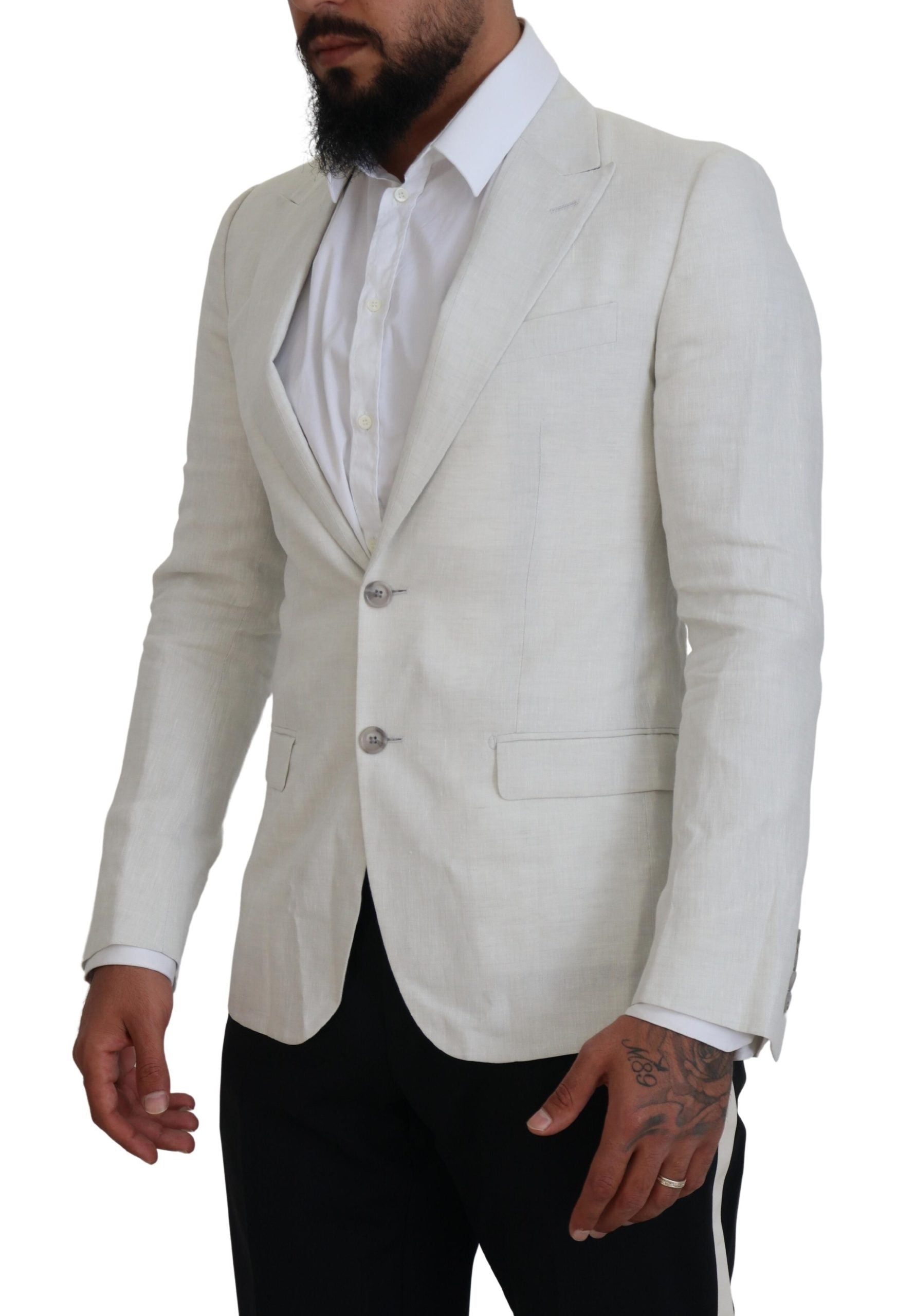 جاكيت بليزر من الكتان الأبيض بقصّة Slim Fit من Dolce & Gabbana