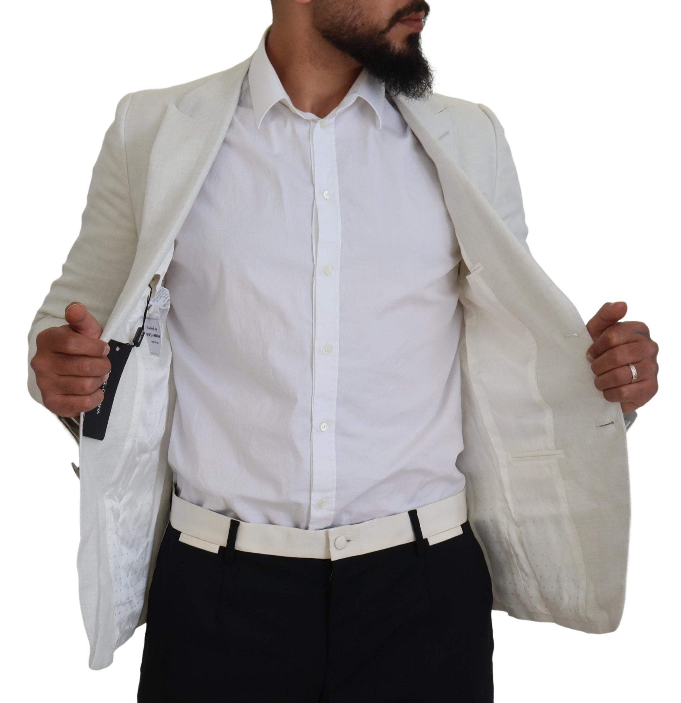 جاكيت بليزر من الكتان الأبيض بقصّة Slim Fit من Dolce & Gabbana