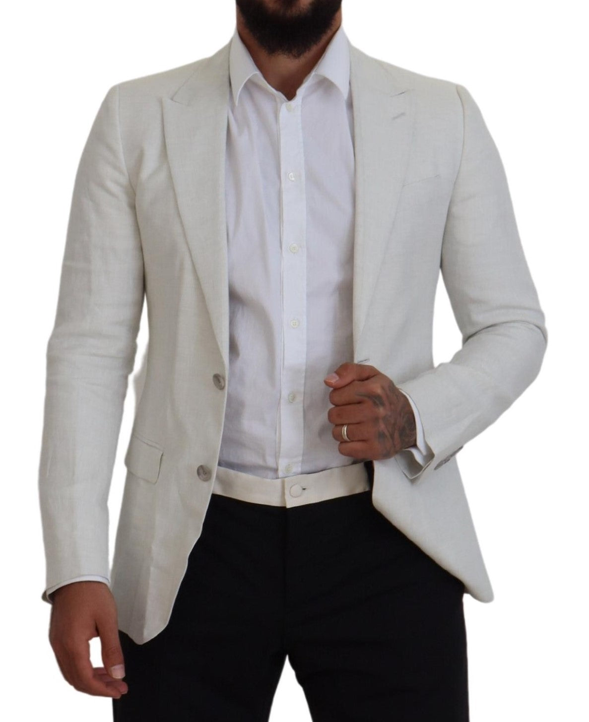 جاكيت بليزر من الكتان الأبيض بقصّة Slim Fit من Dolce & Gabbana