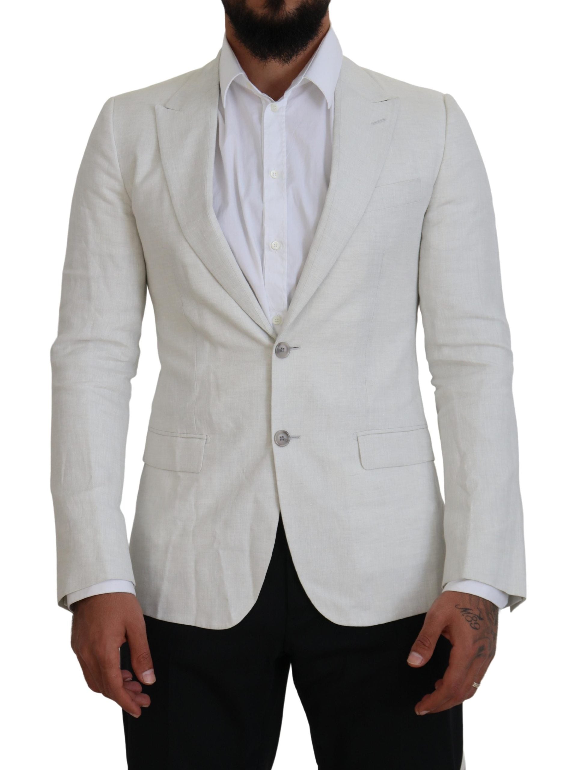 جاكيت بليزر من الكتان الأبيض بقصّة Slim Fit من Dolce & Gabbana