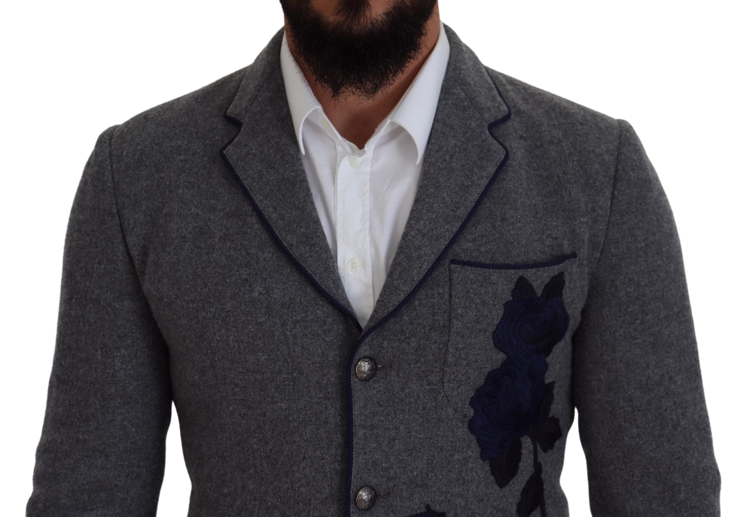 جاكيت بليزر رمادي من الصوف بقصّة Slim Fit من Dolce & Gabbana