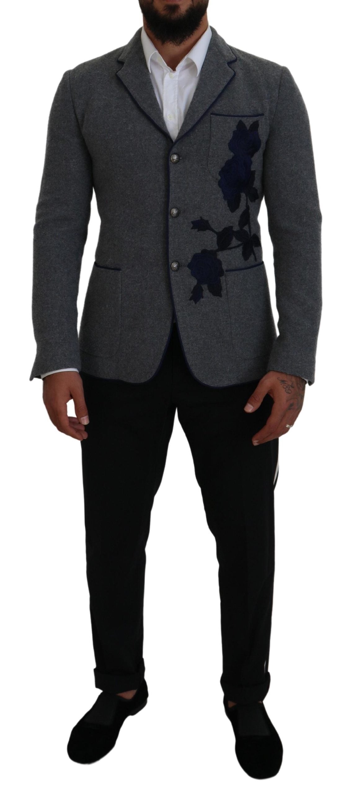 جاكيت بليزر رمادي من الصوف بقصّة Slim Fit من Dolce & Gabbana