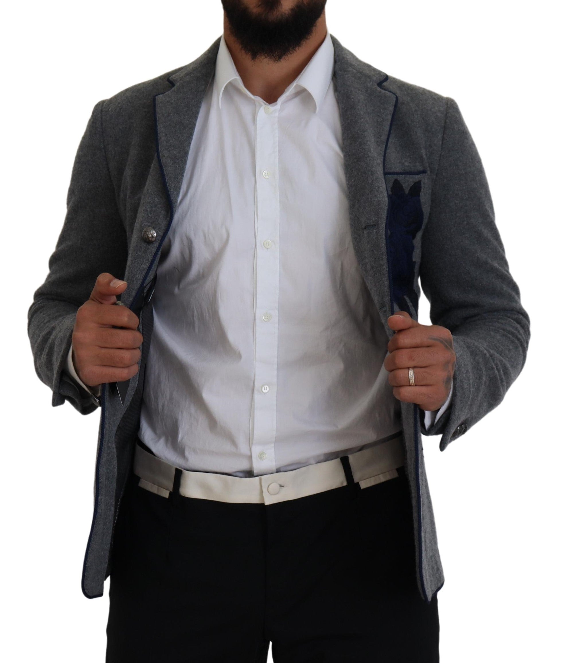 جاكيت بليزر رمادي من الصوف بقصّة Slim Fit من Dolce & Gabbana