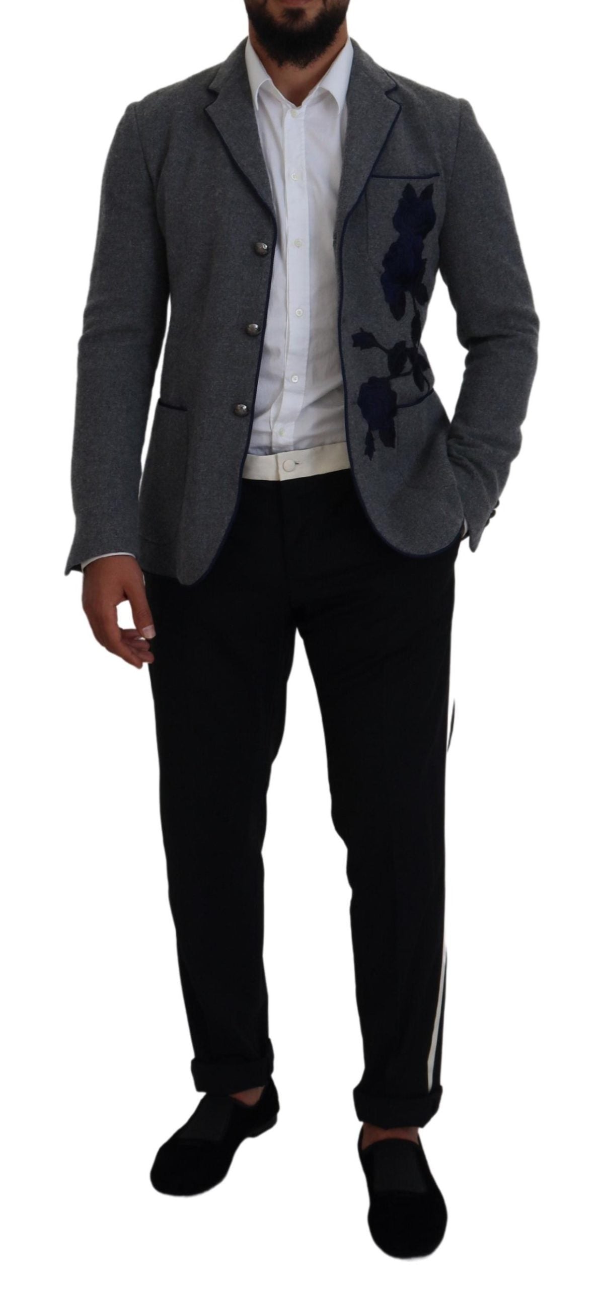 جاكيت بليزر رمادي من الصوف بقصّة Slim Fit من Dolce & Gabbana