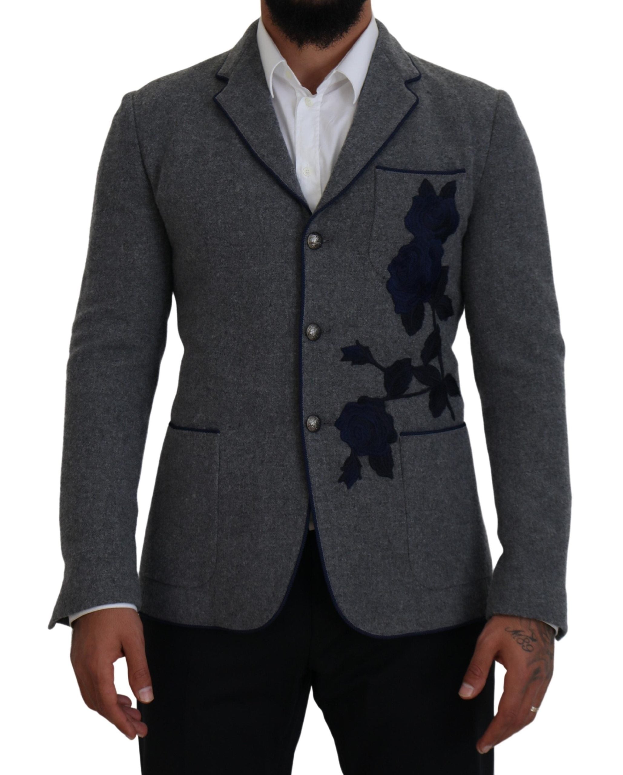 جاكيت بليزر رمادي من الصوف بقصّة Slim Fit من Dolce & Gabbana