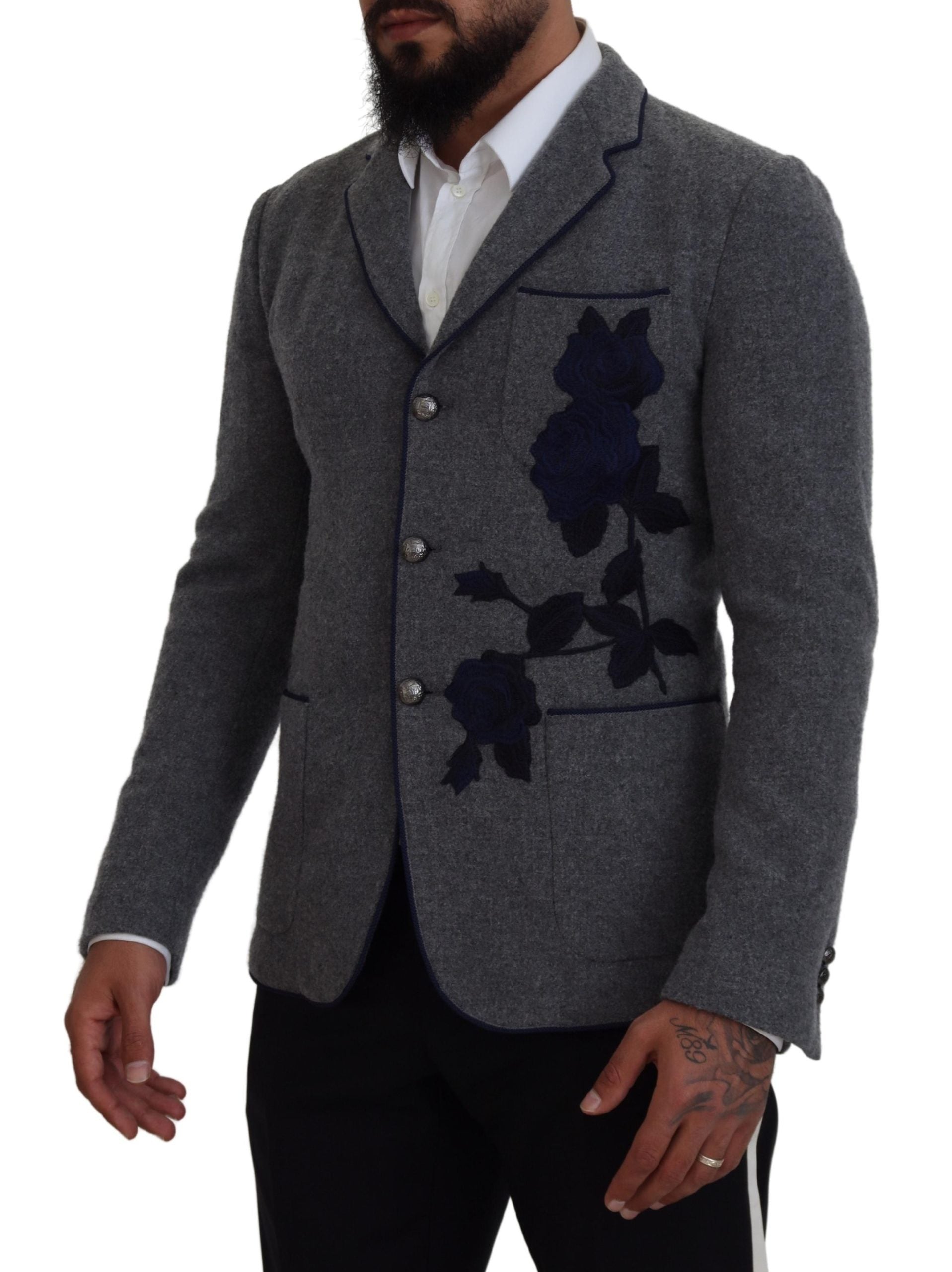 جاكيت بليزر رمادي من الصوف بقصّة Slim Fit من Dolce & Gabbana