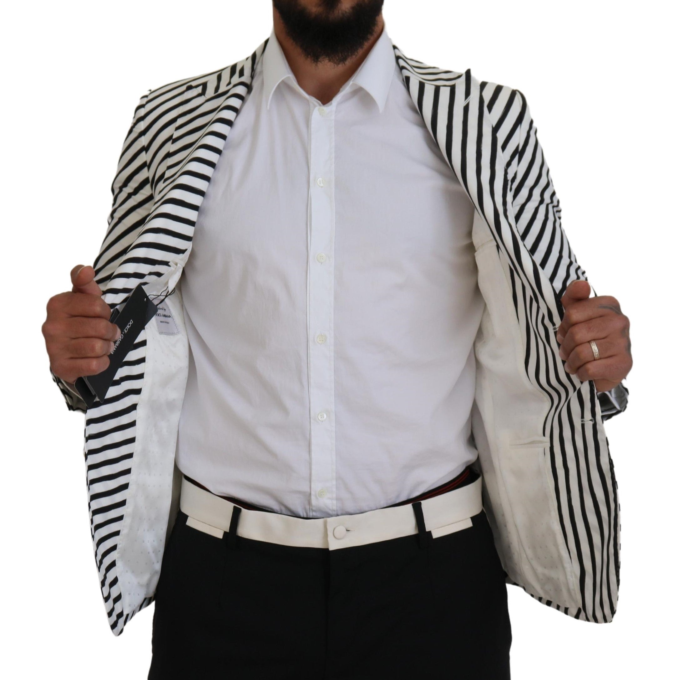 جاكيت بليزر مخطط أبيض وأسود من دولتشي آند غابانا بقصّة Slim Fit