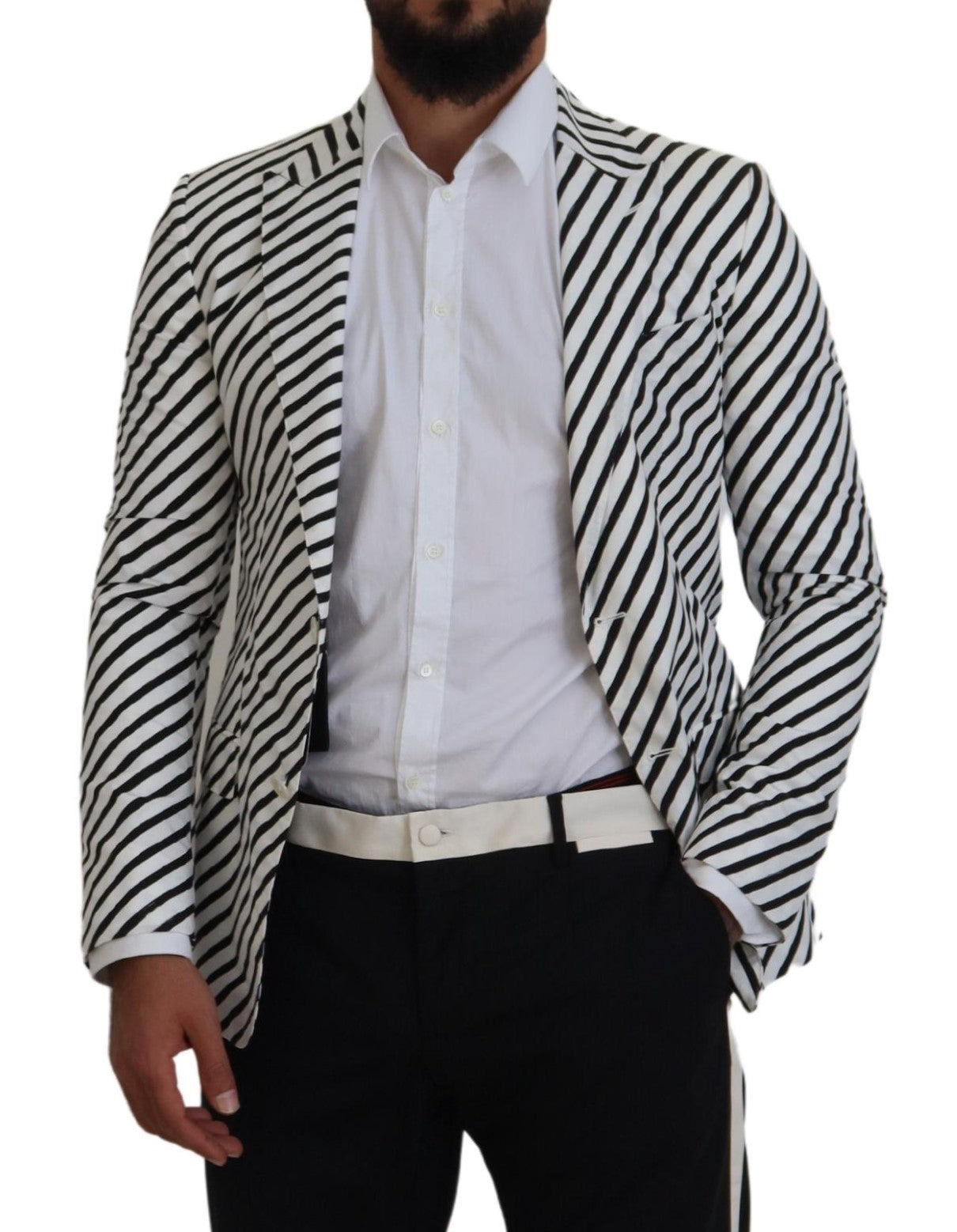 جاكيت بليزر مخطط أبيض وأسود من دولتشي آند غابانا بقصّة Slim Fit