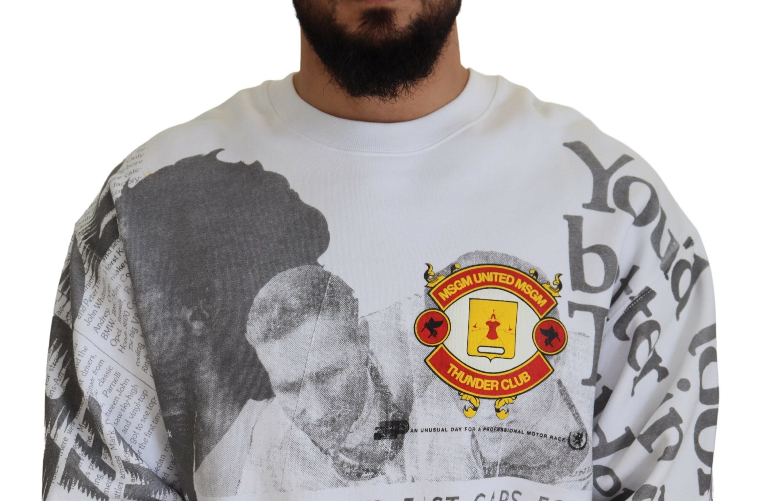 سترة MSGM بيضاء من القطن بياقة دائرية