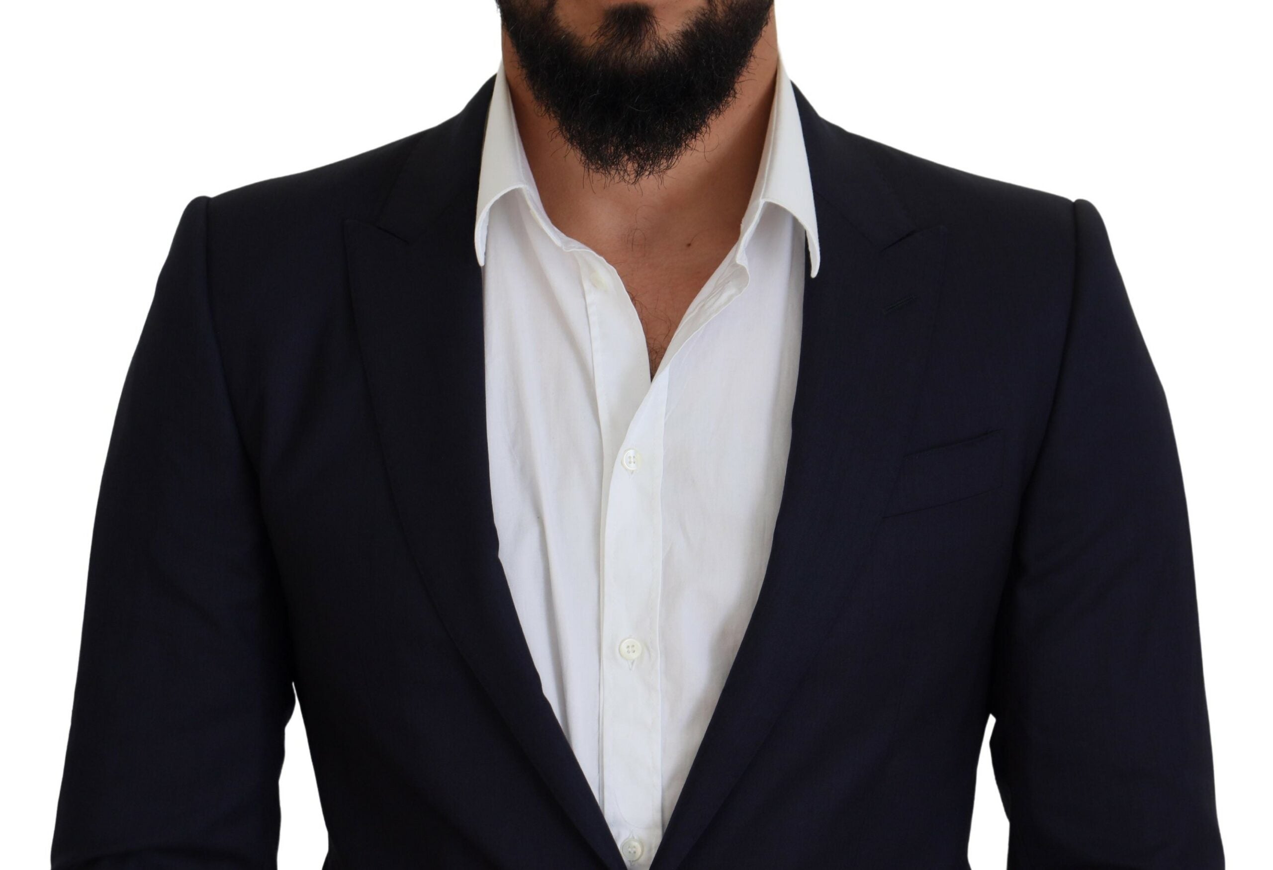 بليزر رسمي ضيق من الصوف باللون الأزرق من دولتشي آند غابانا