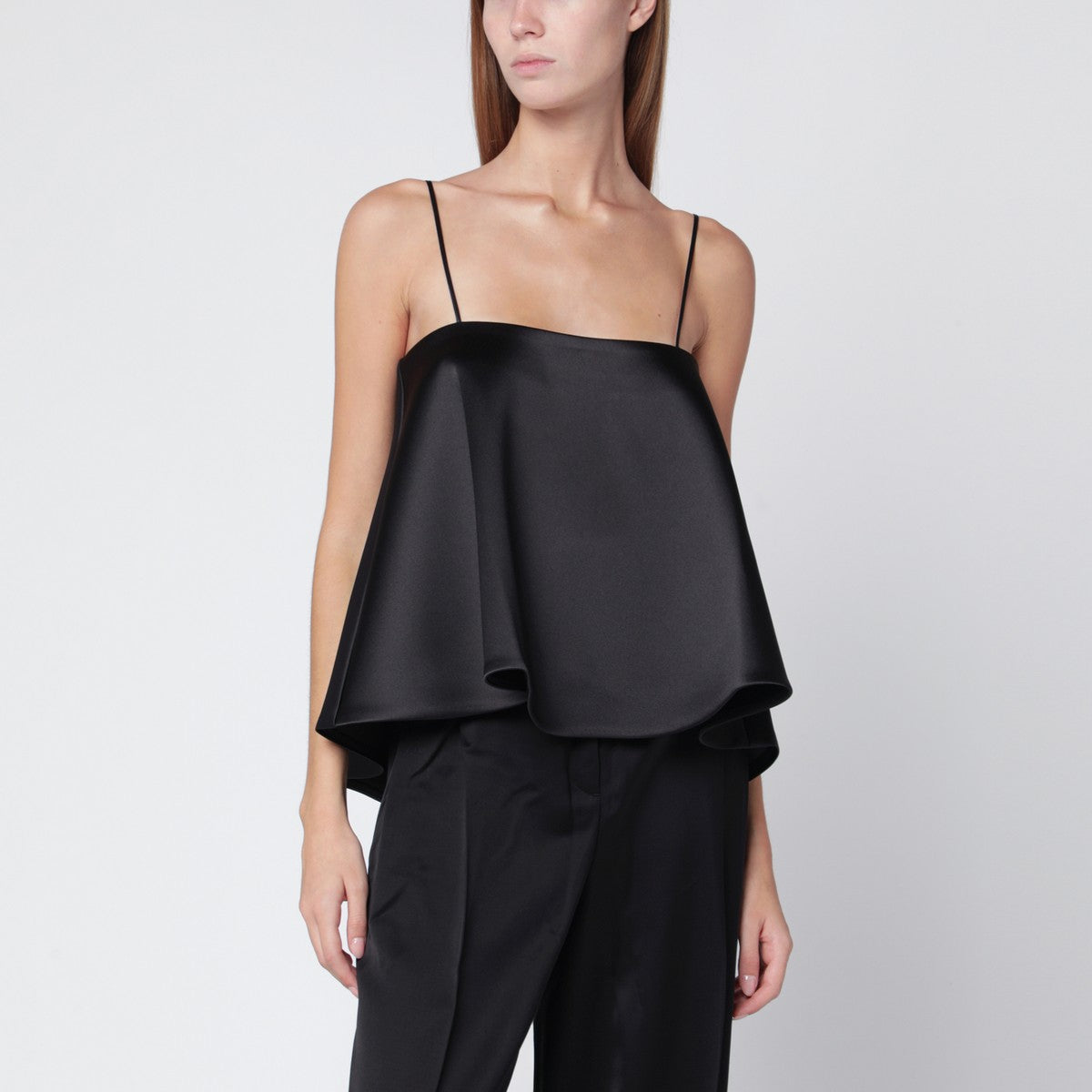 Róhe Róhe Black satin peplum top