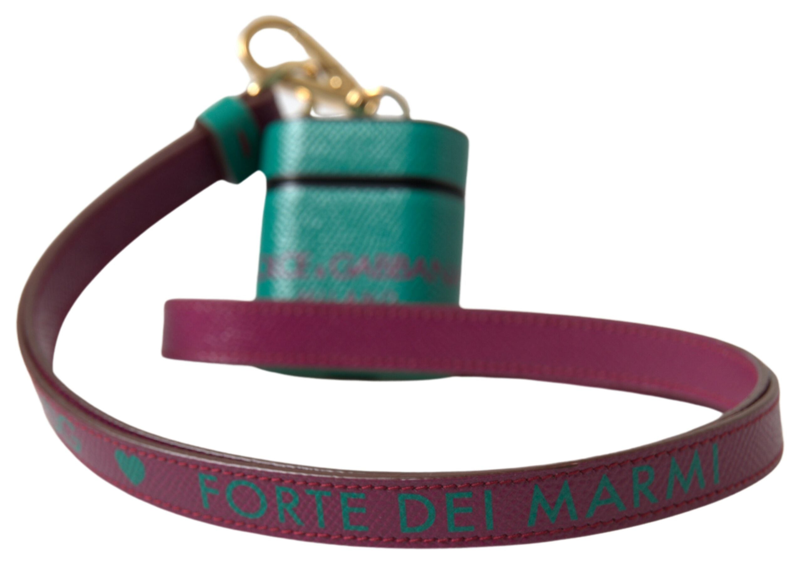 حافظة سماعات Airpods من دولتشي آند غابانا، مصنوعة من جلد العجل باللون الأخضر الكستنائي، بطبعة شعار