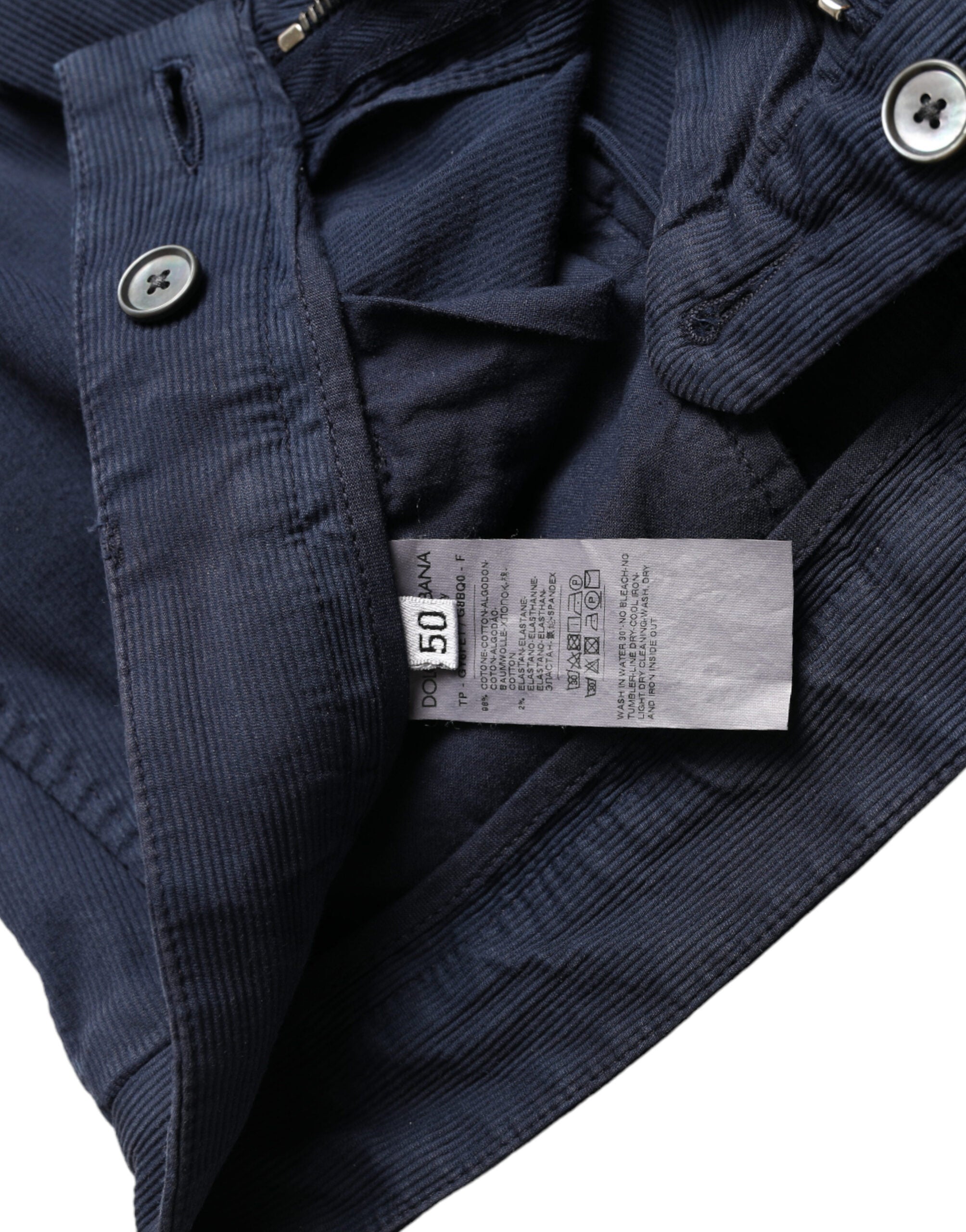 بنطلون دولتشي آند غابانا الرسمي بقصّة Slim Fit من القطن المرن باللون الأزرق الداكن