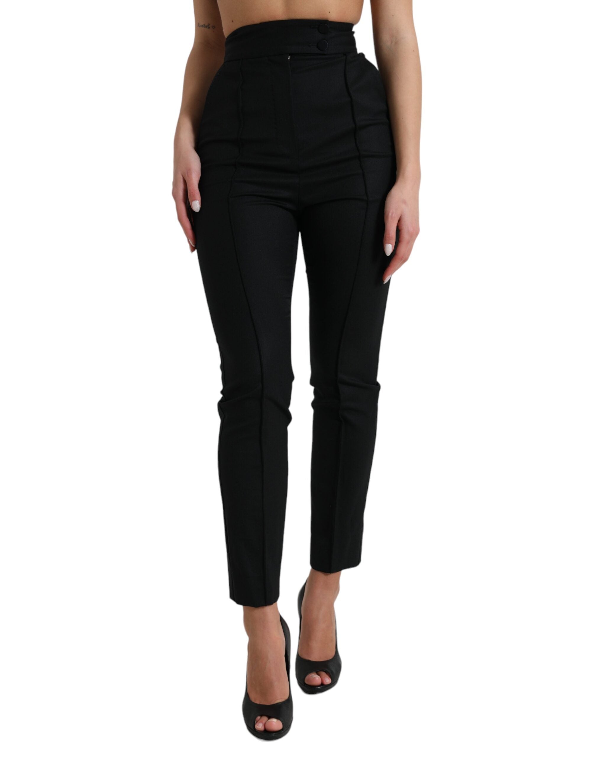 Dolce Gabbana Black Wool High Waist Tapered Pants - Main Image