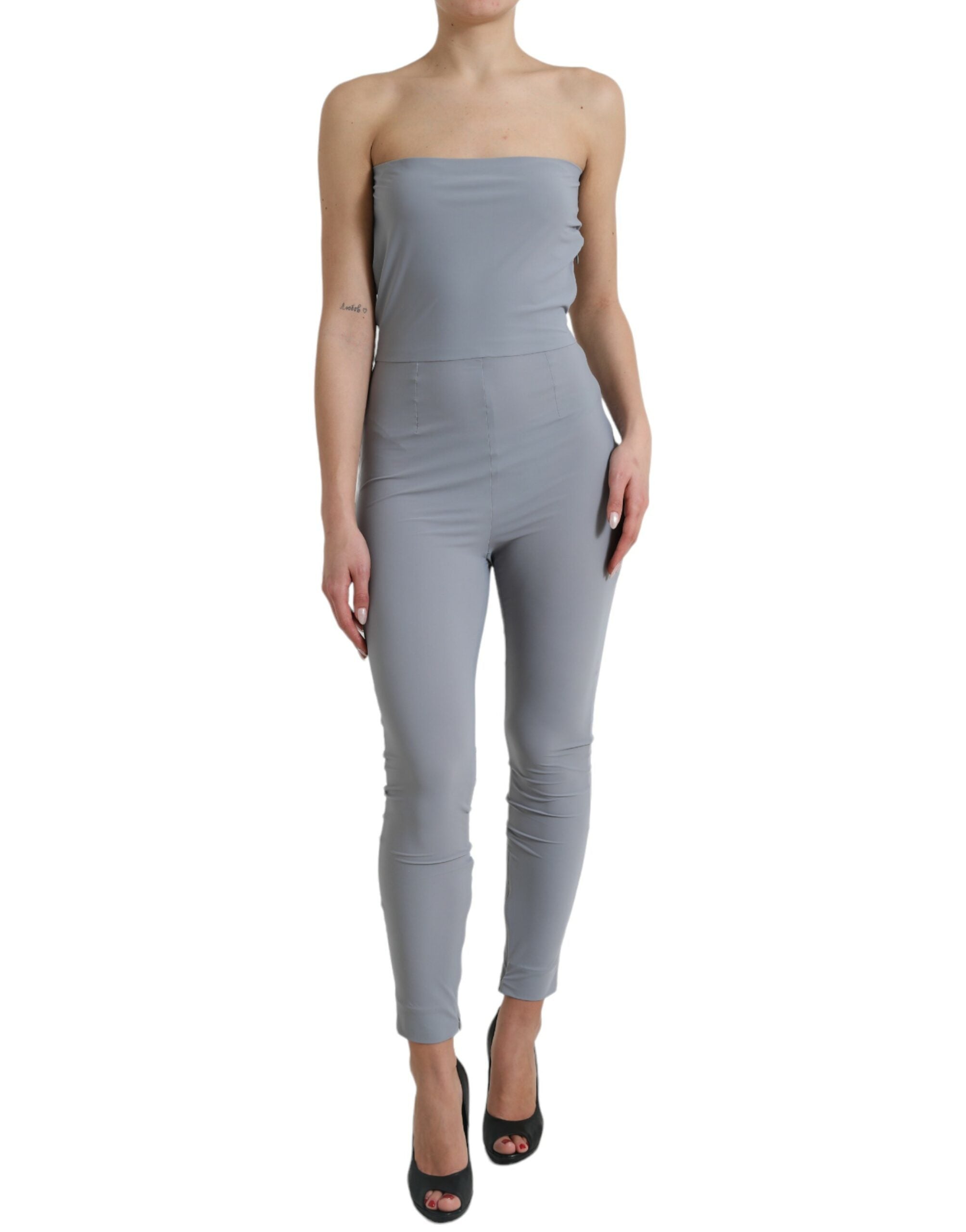 Dolce & Gabbana Gray Nylon Strapless Bodycon Jumpsuit Dress Dolce & Gabbana Gray Nylon Strapless Bodycon Jumpsuit Dress