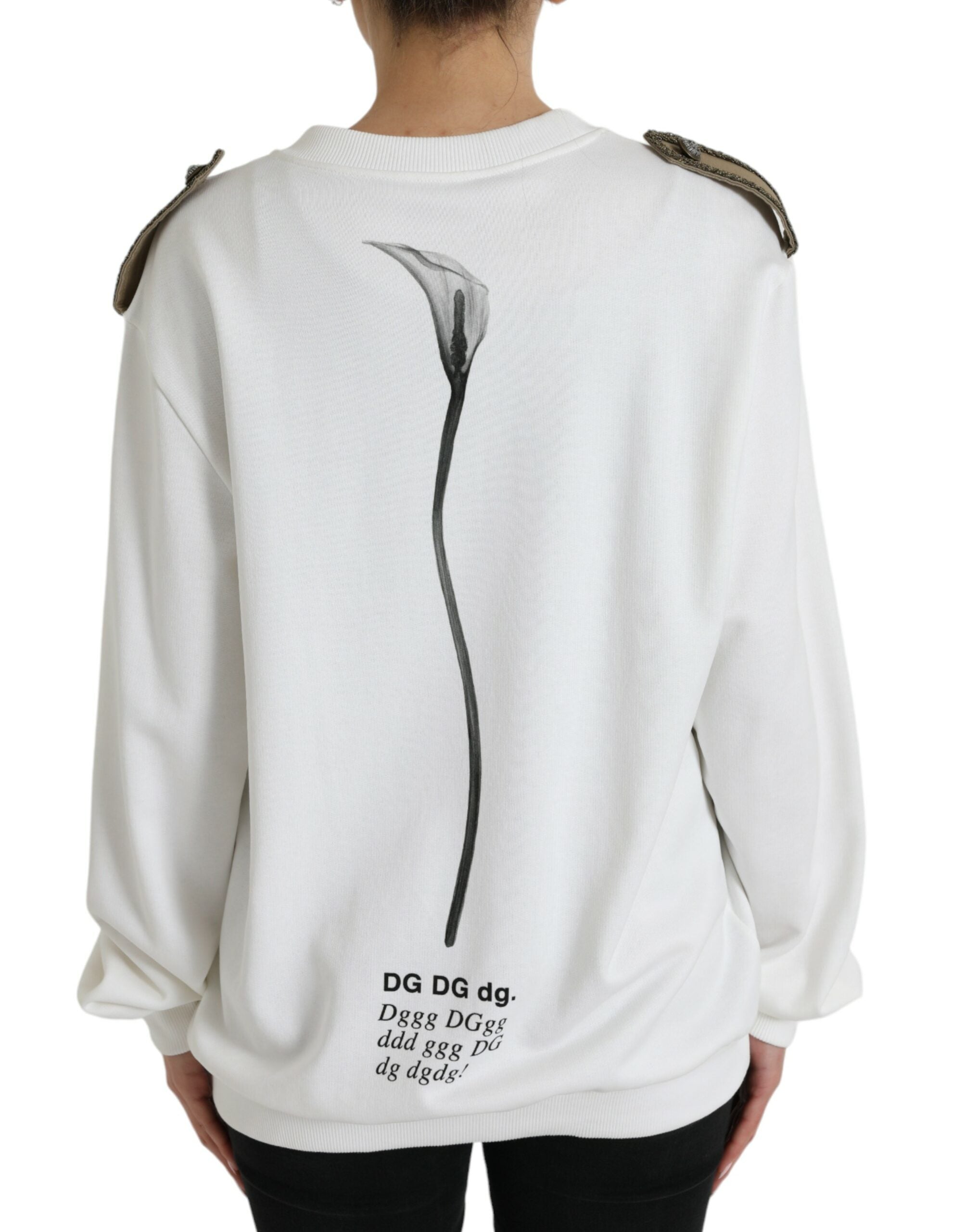 سترة دولتشي آند غابانا القطنية البيضاء المزخرفة بالزهور بياقة دائرية