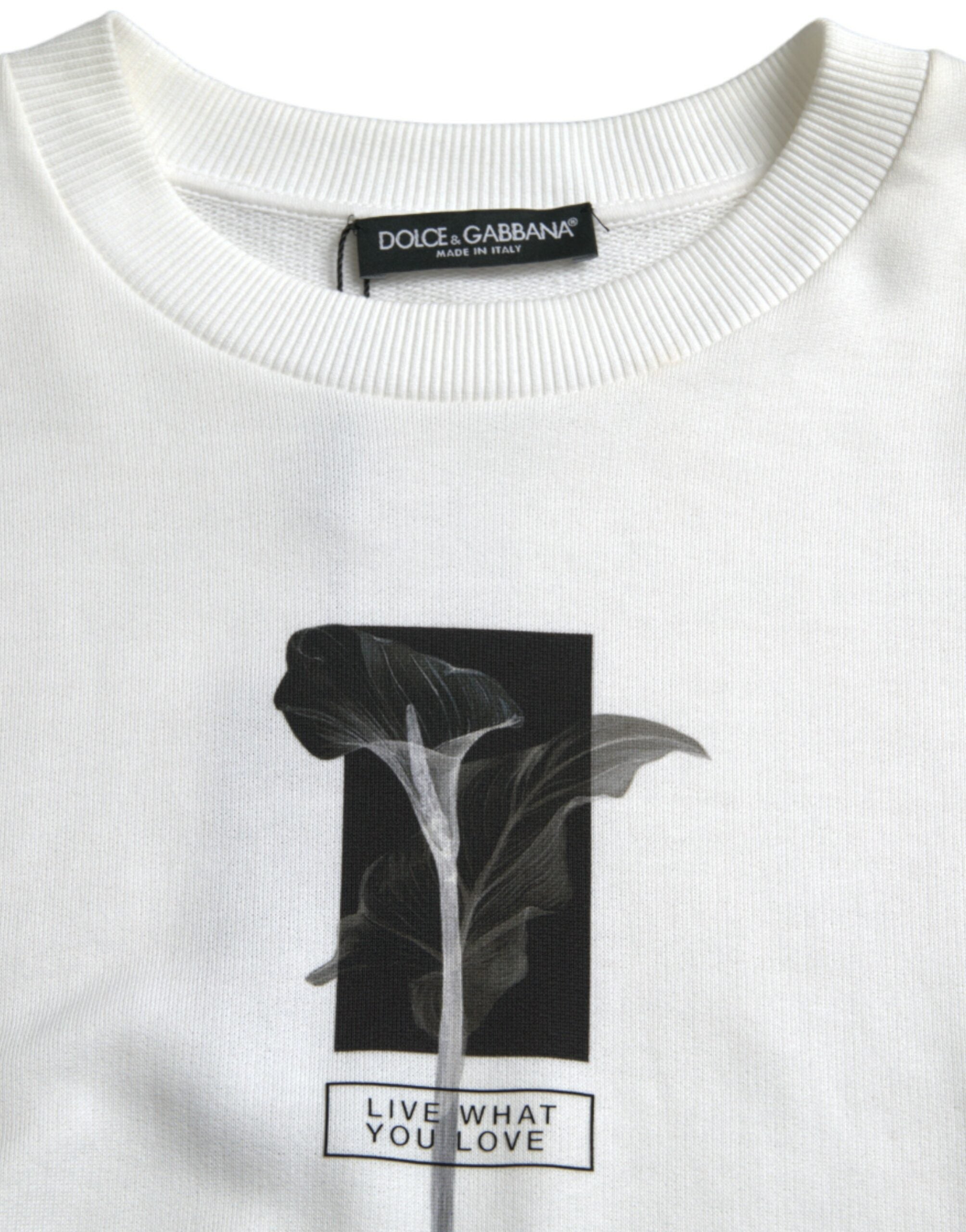 سترة دولتشي آند غابانا القطنية البيضاء المزخرفة بالزهور بياقة دائرية