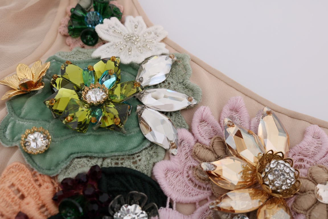 فستان ماكسي من دولتشي آند غابانا باللون الوردي من الحرير والكريستال