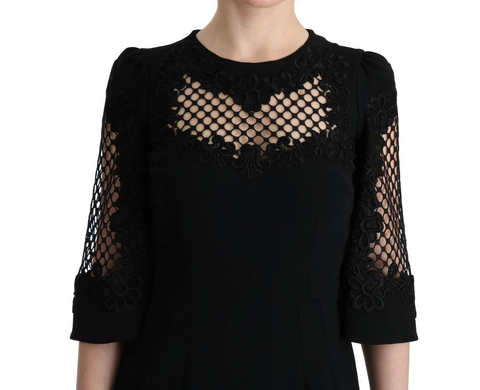 فستان دولتشي آند غابانا الأسود المرن الطويل ماكسي