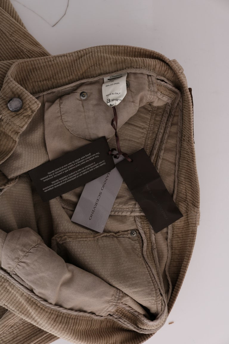 بنطلون إيرمانو شيرفينو من القطن المخملي باللون البيج بقصة عادية