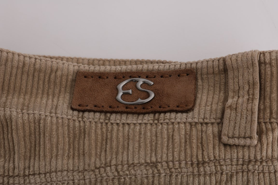 بنطلون إيرمانو شيرفينو من القطن المخملي باللون البيج بقصة عادية