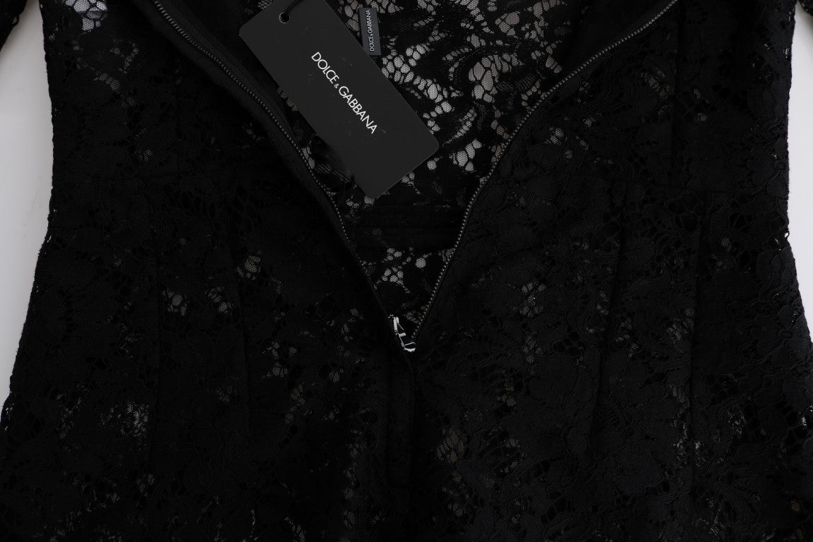 فستان دولتشي آند غابانا الأسود المزهر بالدانتيل والبابونج الصقلية