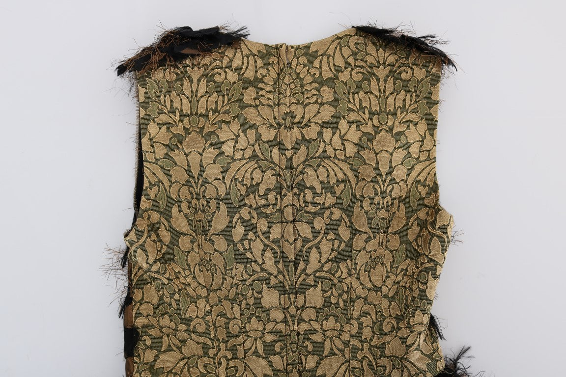 فستان دولتشي آند غابانا أسود من الحرير البني بشراشيب على شكل حرف A