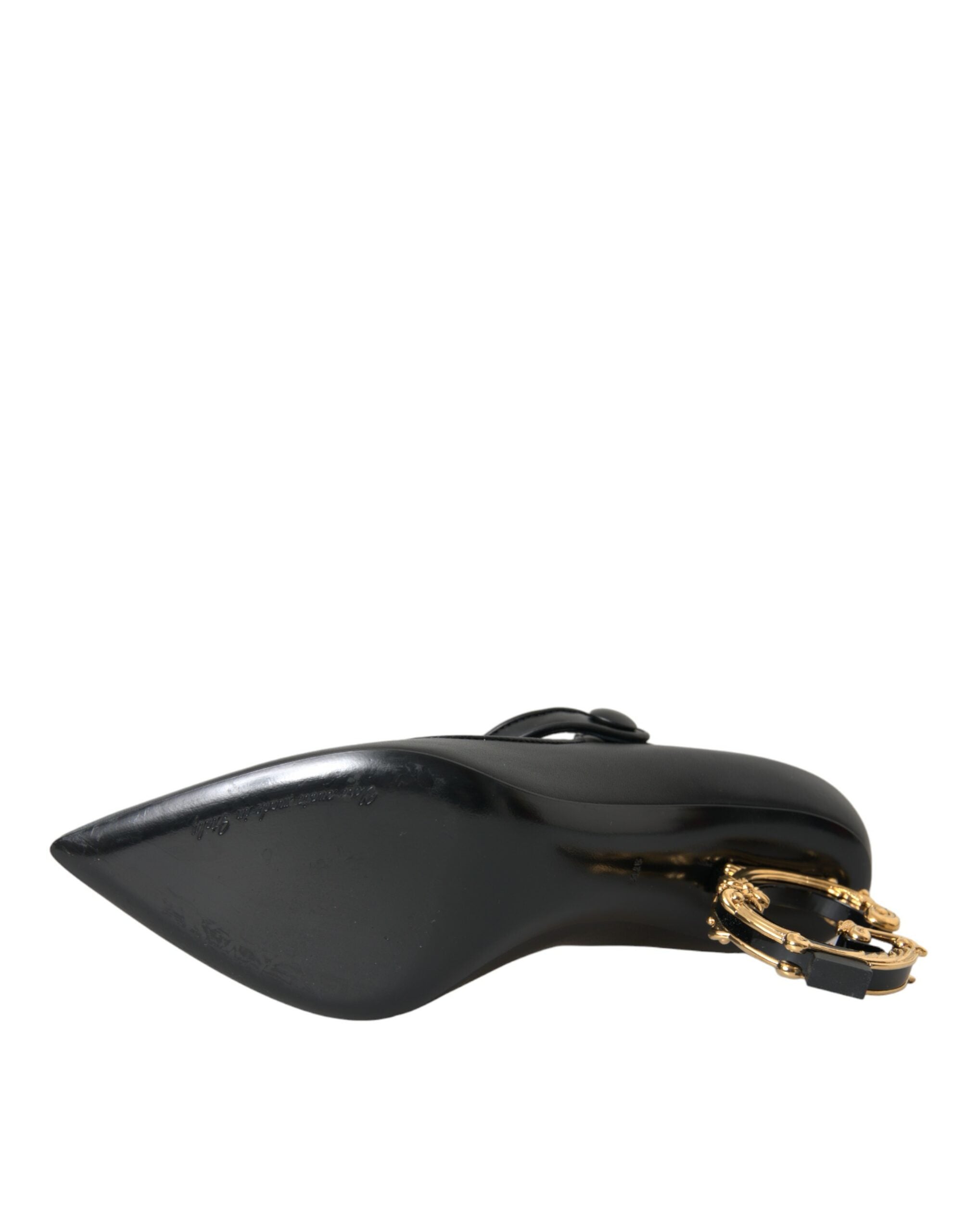 حذاء ماري جين بكعب عالٍ من الجلد الأسود من دولتشي آند غابانا بشعار