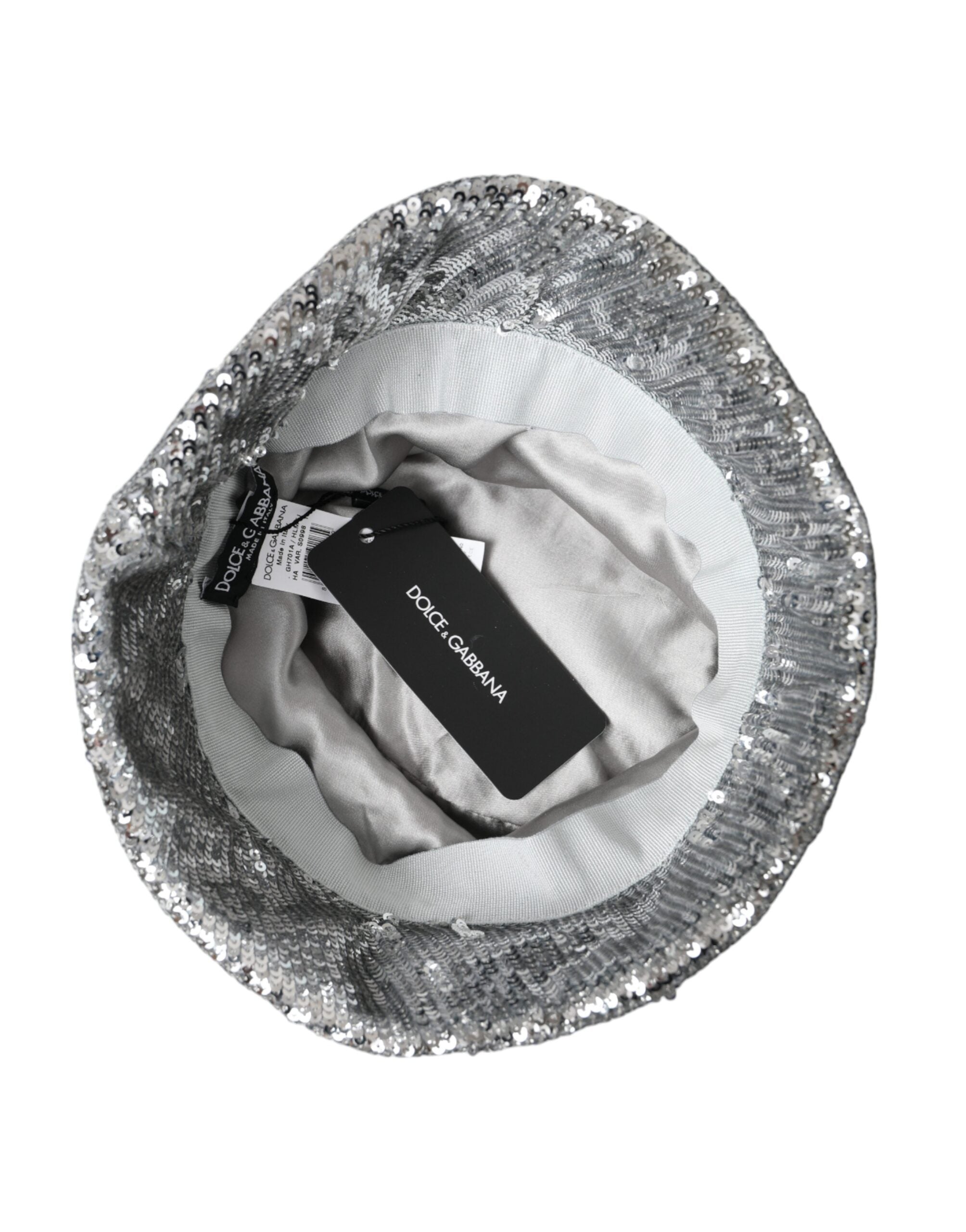 قبعة دلو من النايلون الفضي المزين بالترتر للرجال من دولتشي آند غابانا