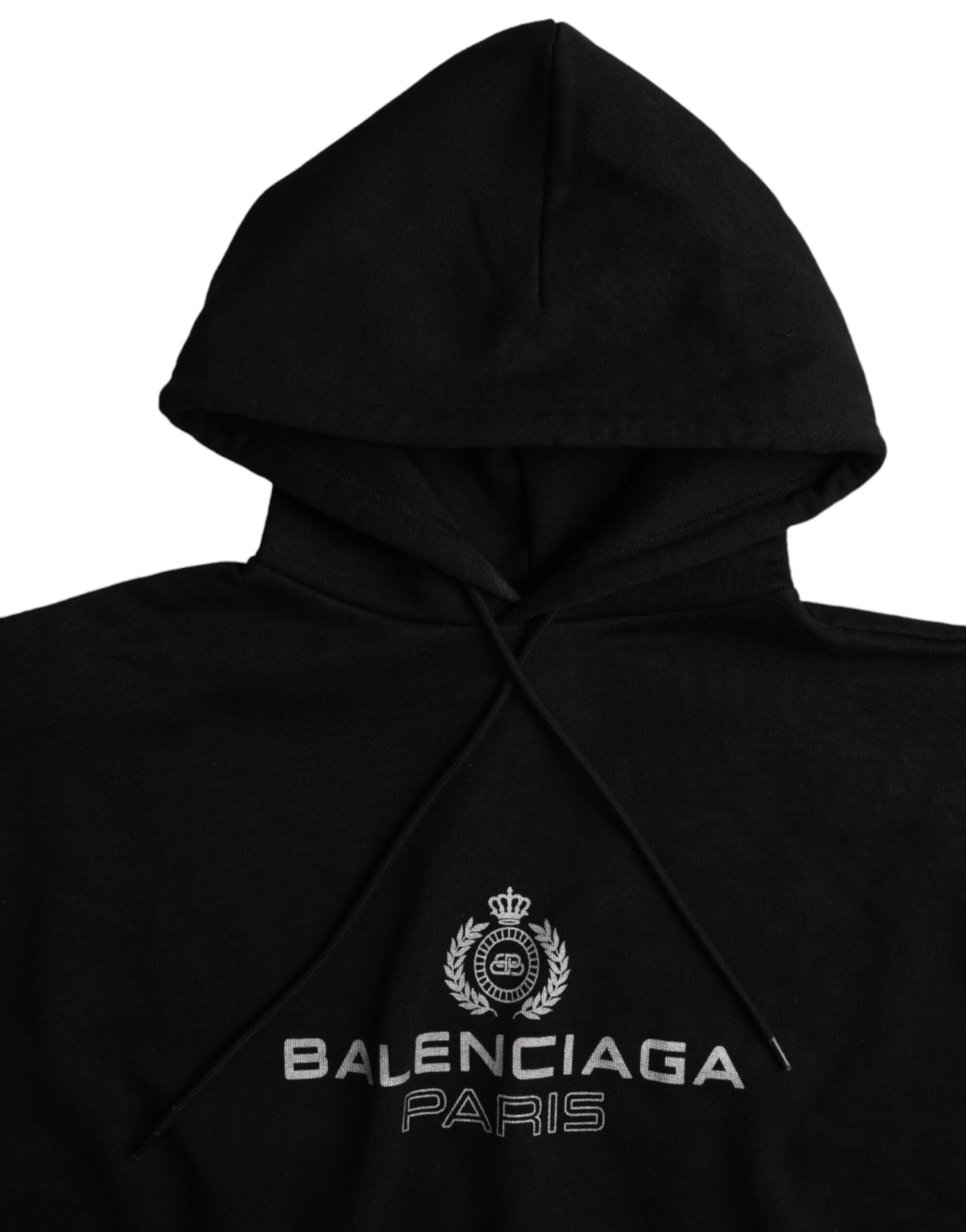 سويت شيرت بغطاء رأس وشعار من Balenciaga باللون الأسود من القطن