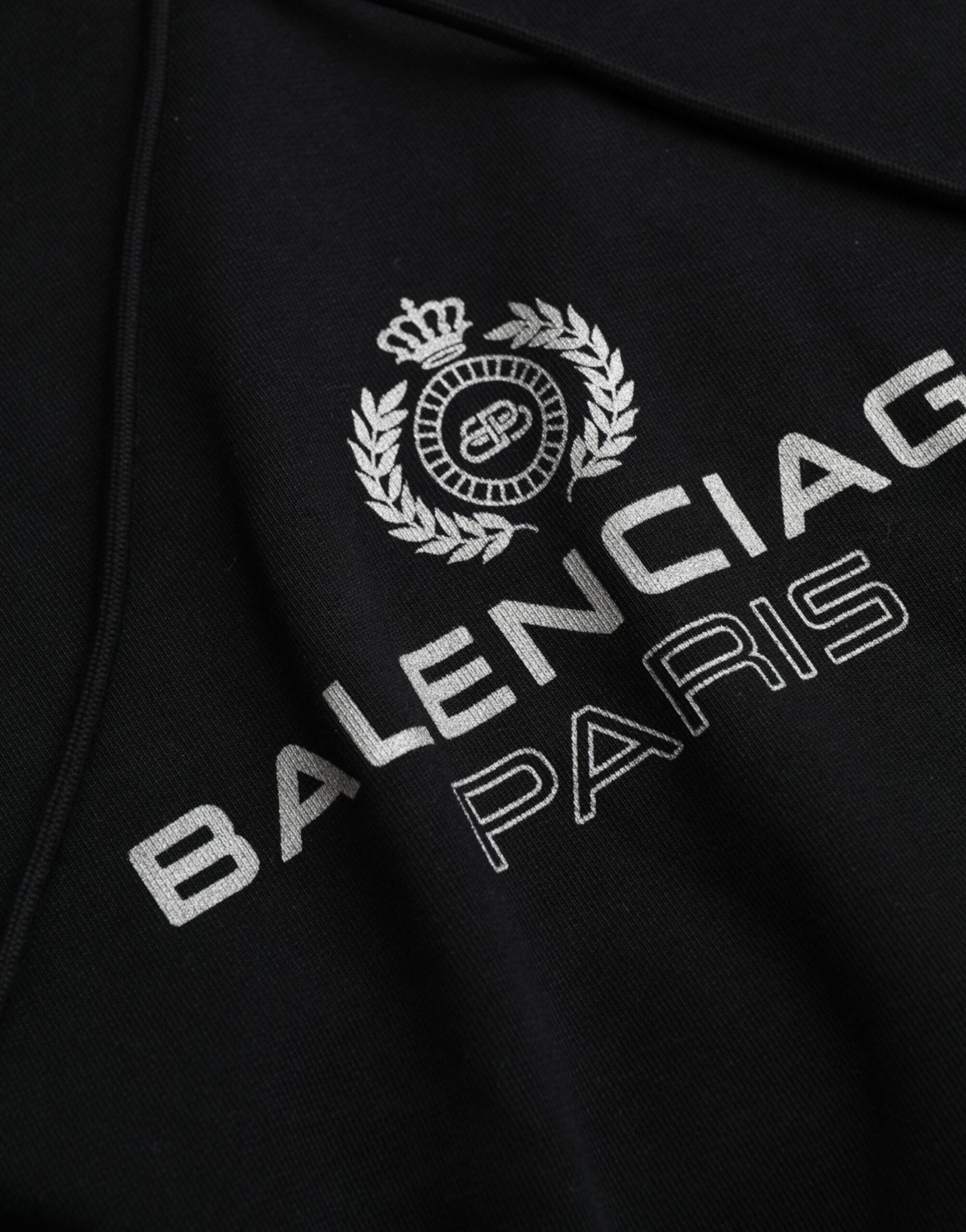 سويت شيرت بغطاء رأس وشعار من Balenciaga باللون الأسود من القطن