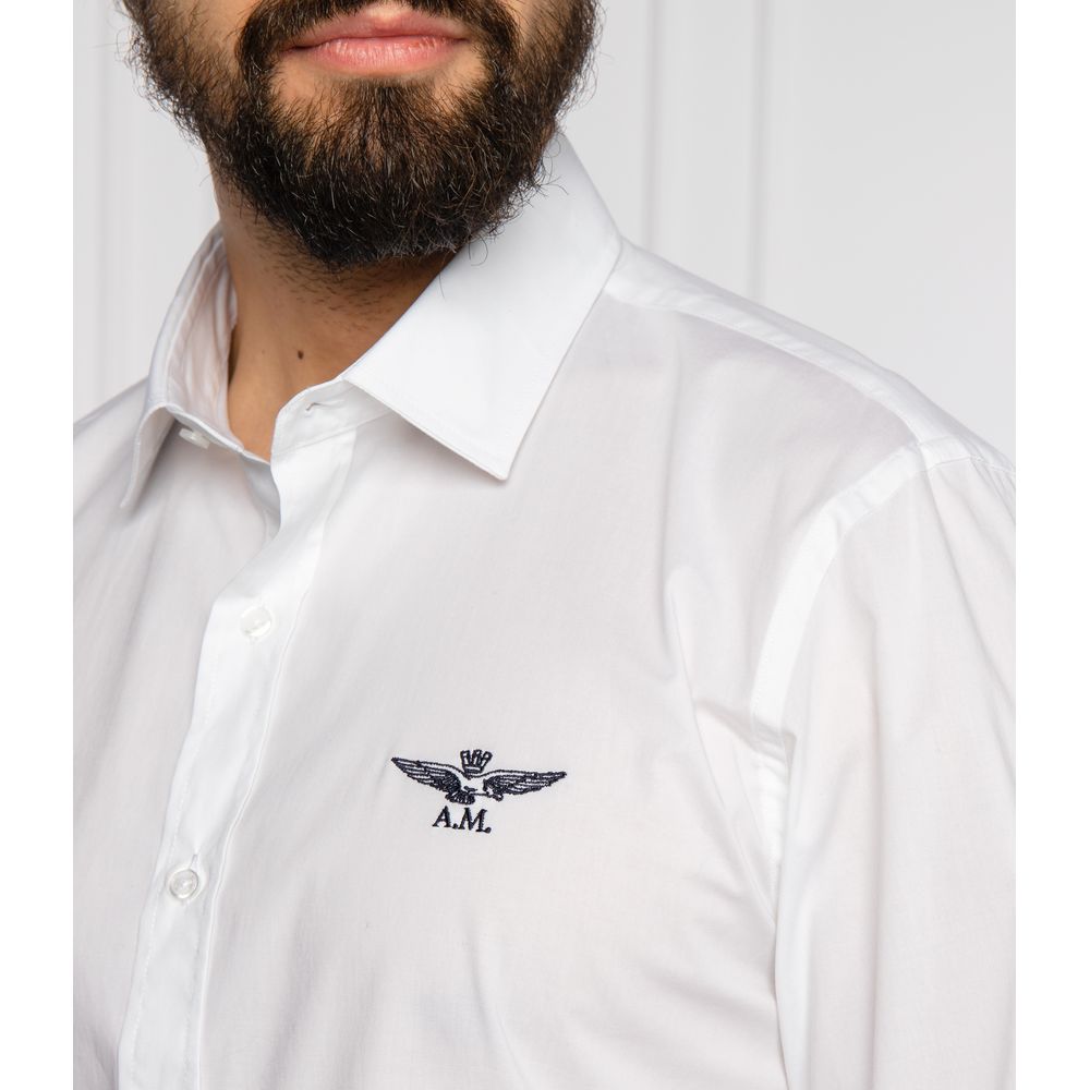 قميص رجالي من القطن الأبيض بتصميم "سليم فيت" من Aeronautica Militare
