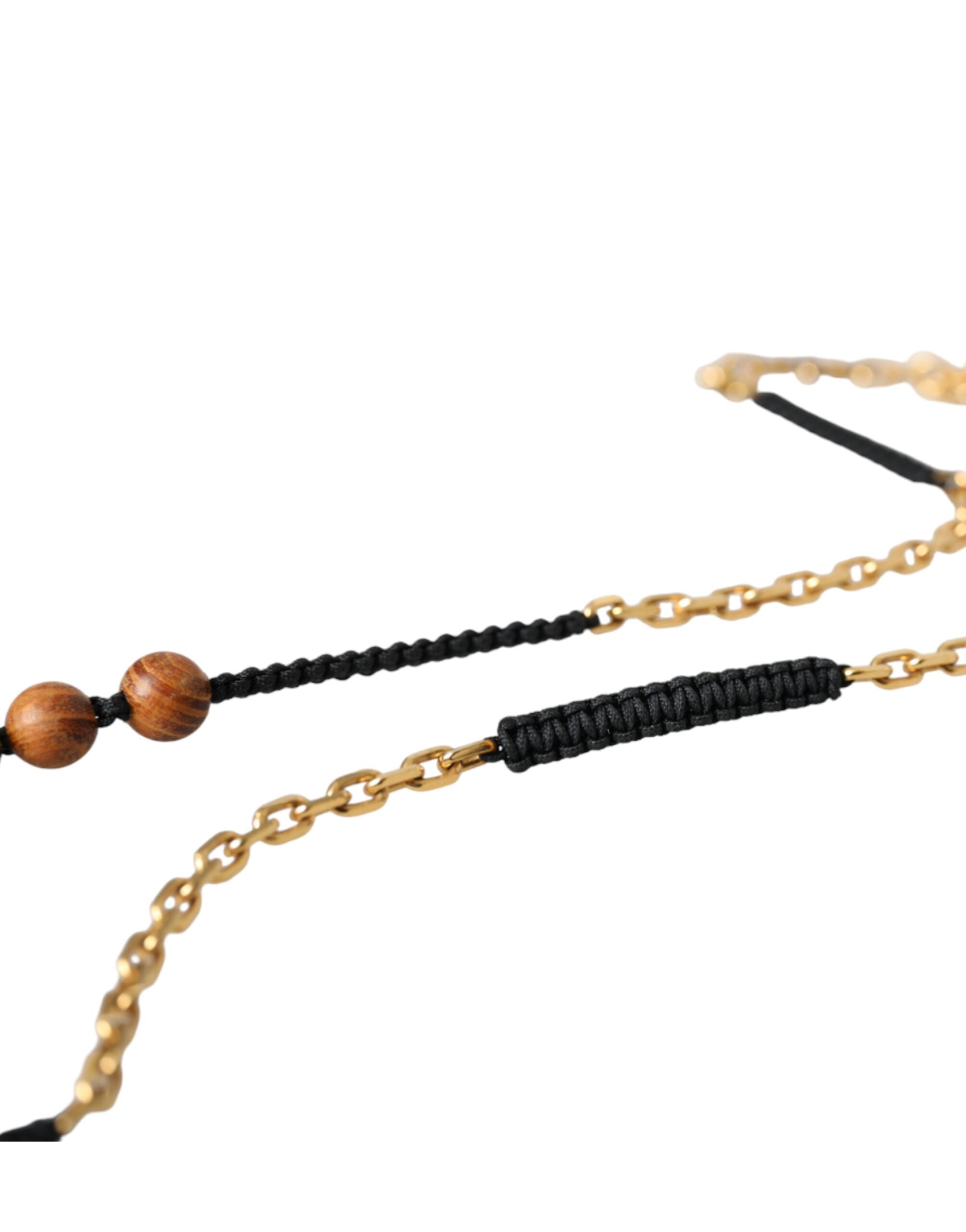 قلادة شعار دولتشي آند غابانا من الخرز الخشبي الأسود الذهبي