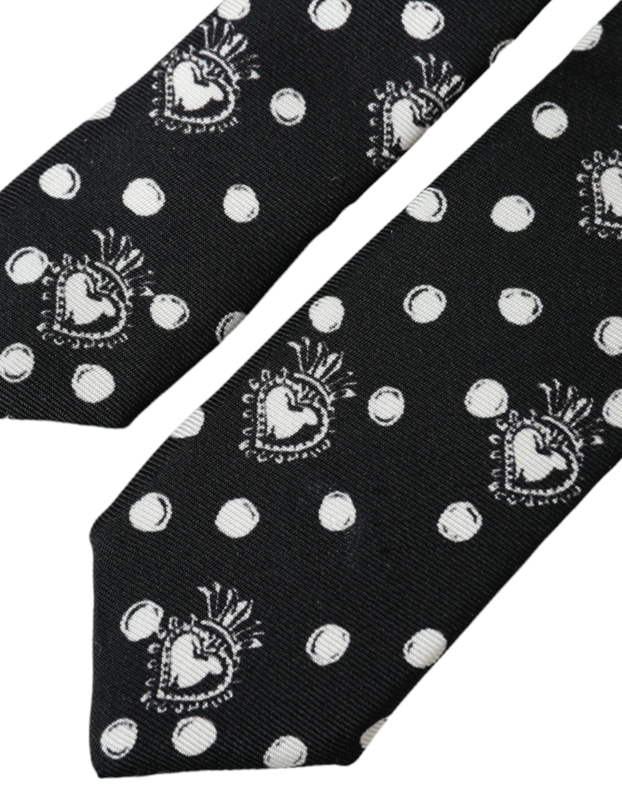 Dolce & Gabbana Black Heart Polka Dot Adjustable Tie - Luxe Marca