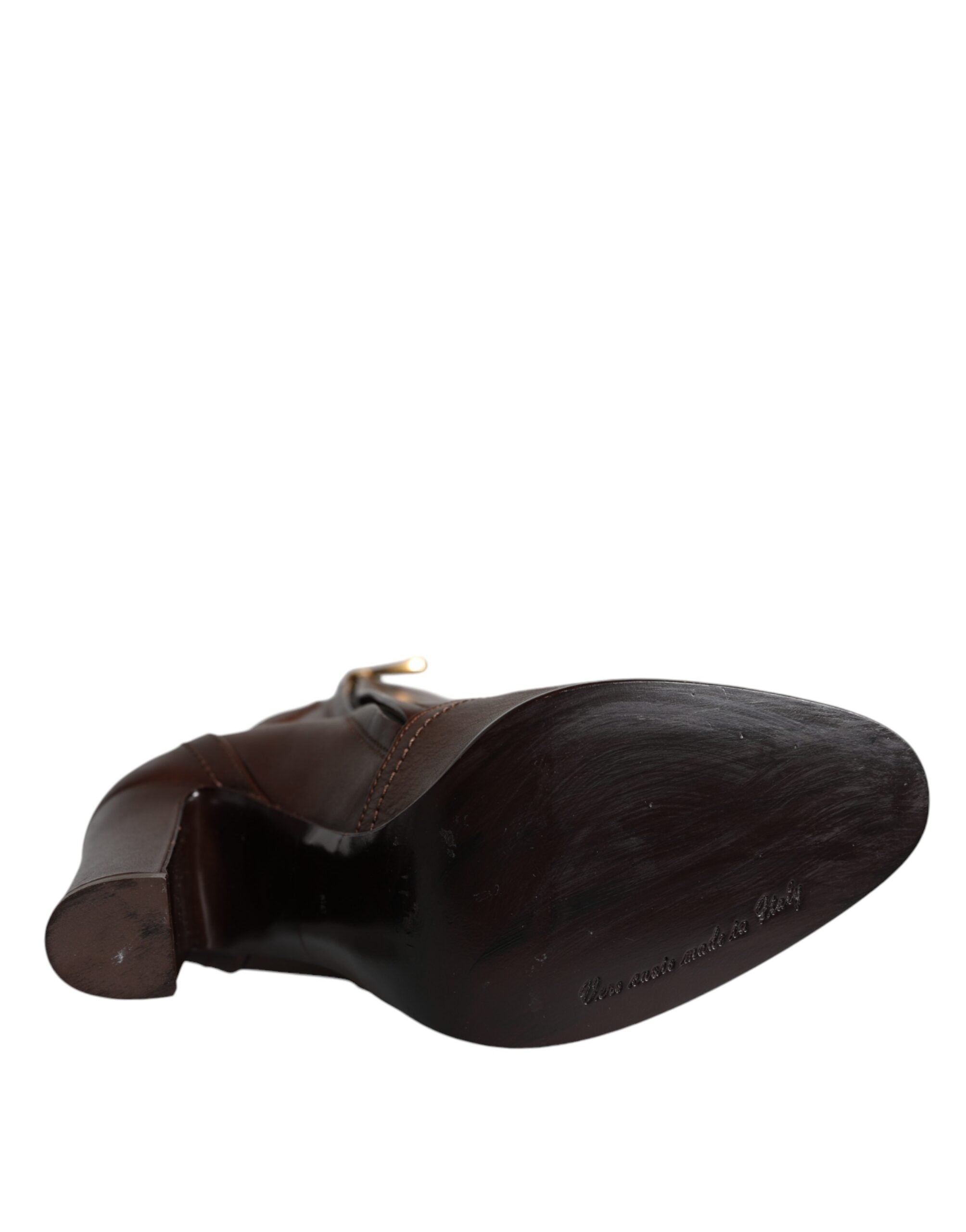 حذاء دولتشي آند غابانا بني بكعب عالٍ من الجلد بطول منتصف الساق