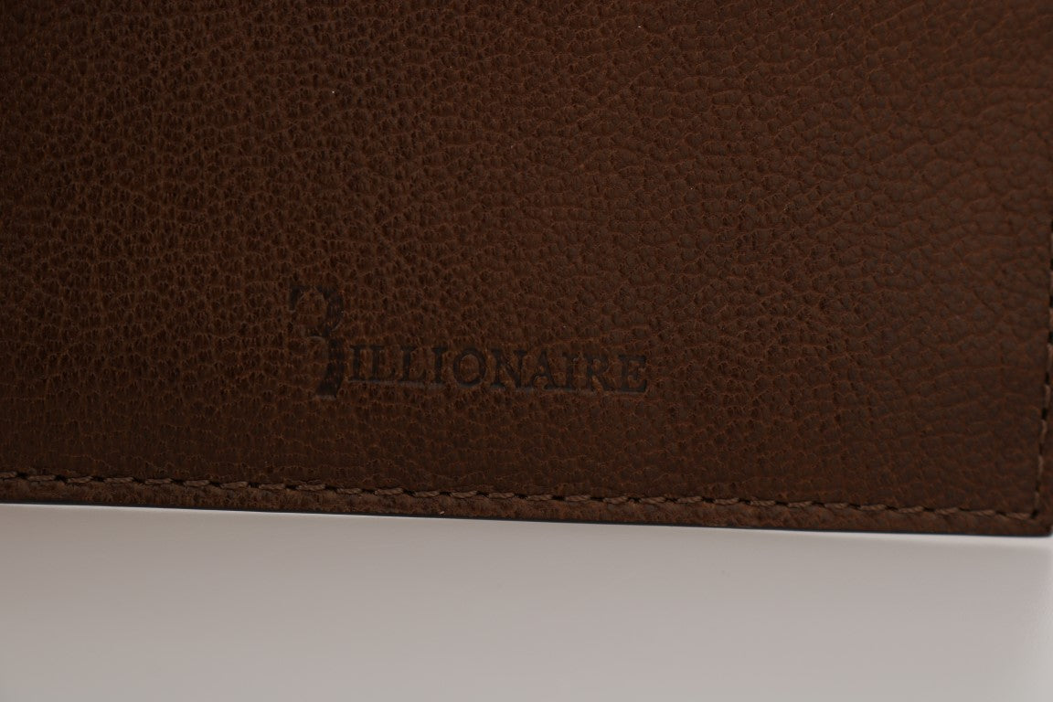 محفظة بطاقات جلدية بنية اللون من ماركة Billionaire Italian Couture