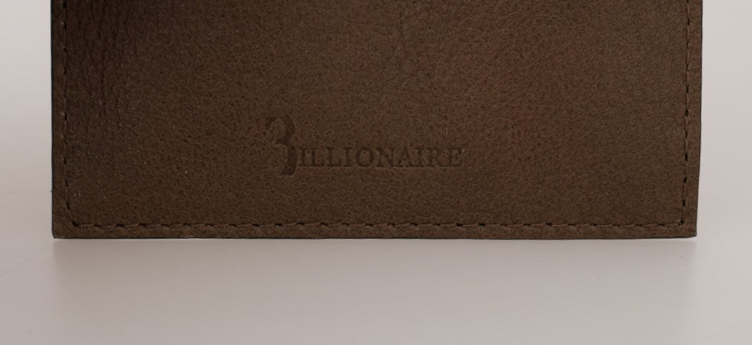محفظة بطاقات جلدية بنية اللون من ماركة Billionaire Italian Couture