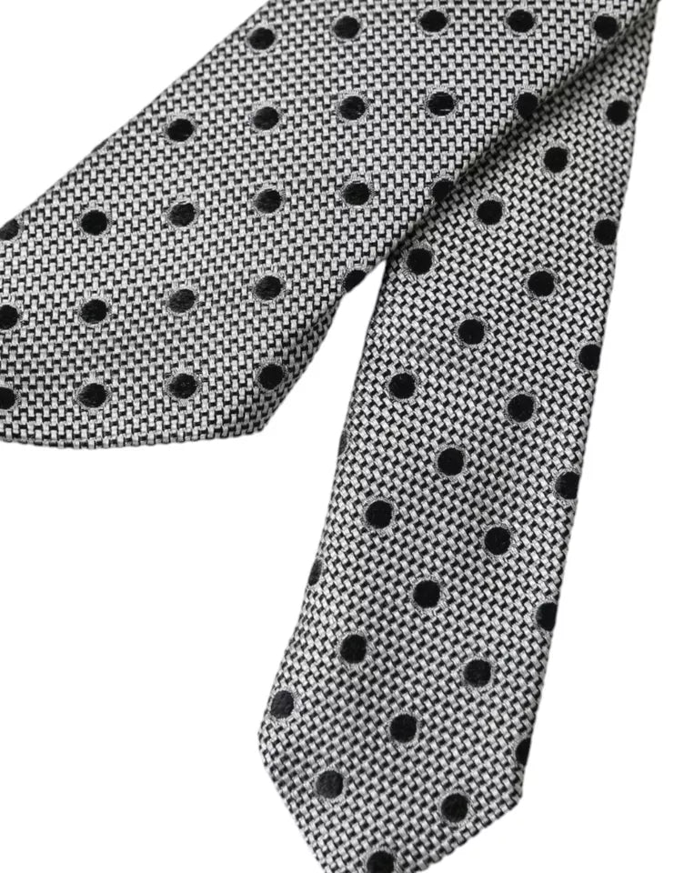 Dolce & Gabbana Black White Dot Fantasy Silk Adjustable Men Tie - Luxe Marca