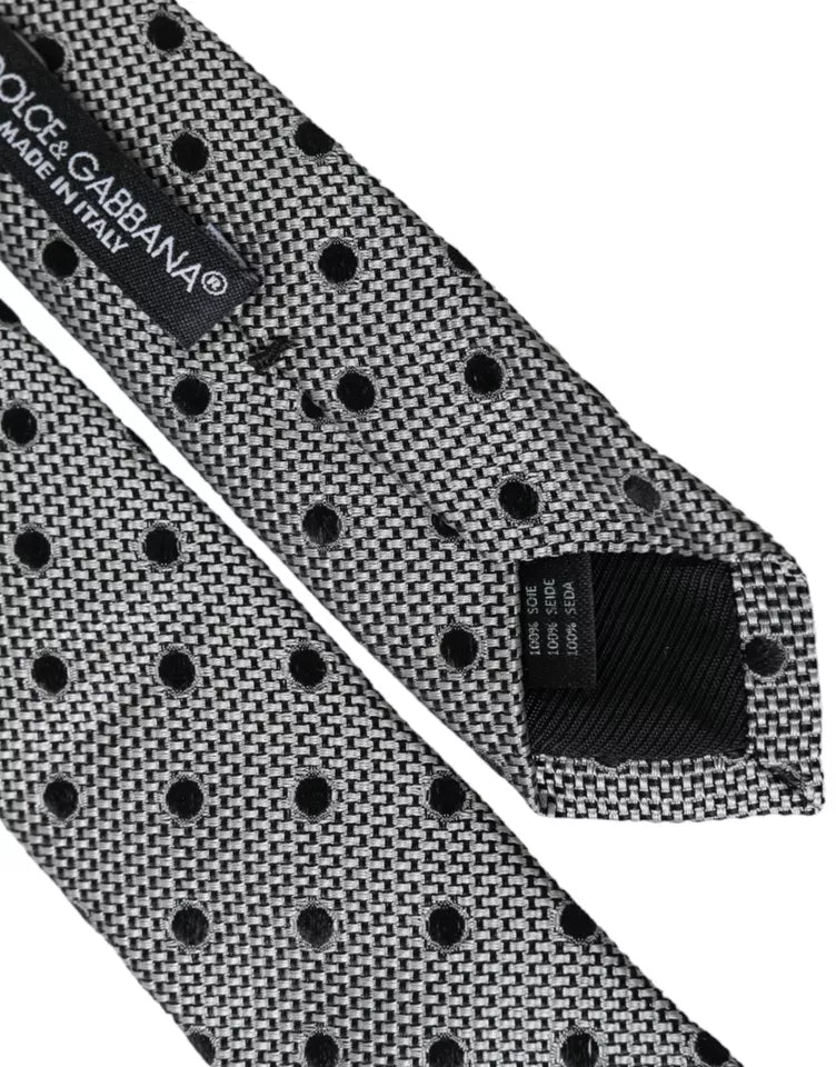 Dolce & Gabbana Black White Dot Fantasy Silk Adjustable Men Tie - Luxe Marca