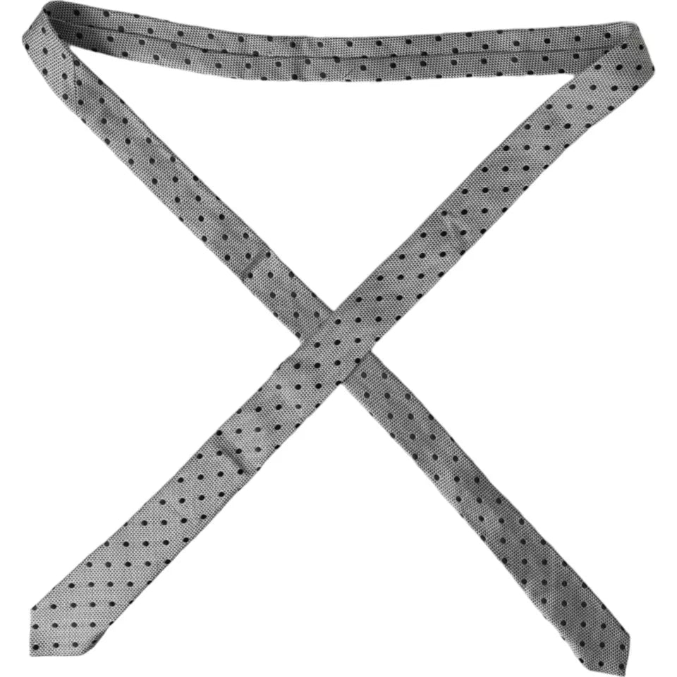Dolce & Gabbana Black White Dot Fantasy Silk Adjustable Men Tie - Luxe Marca
