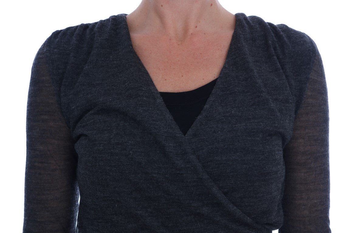 Ermanno Scervino Gray Wool Lace Top Long Sleeved T-shirt