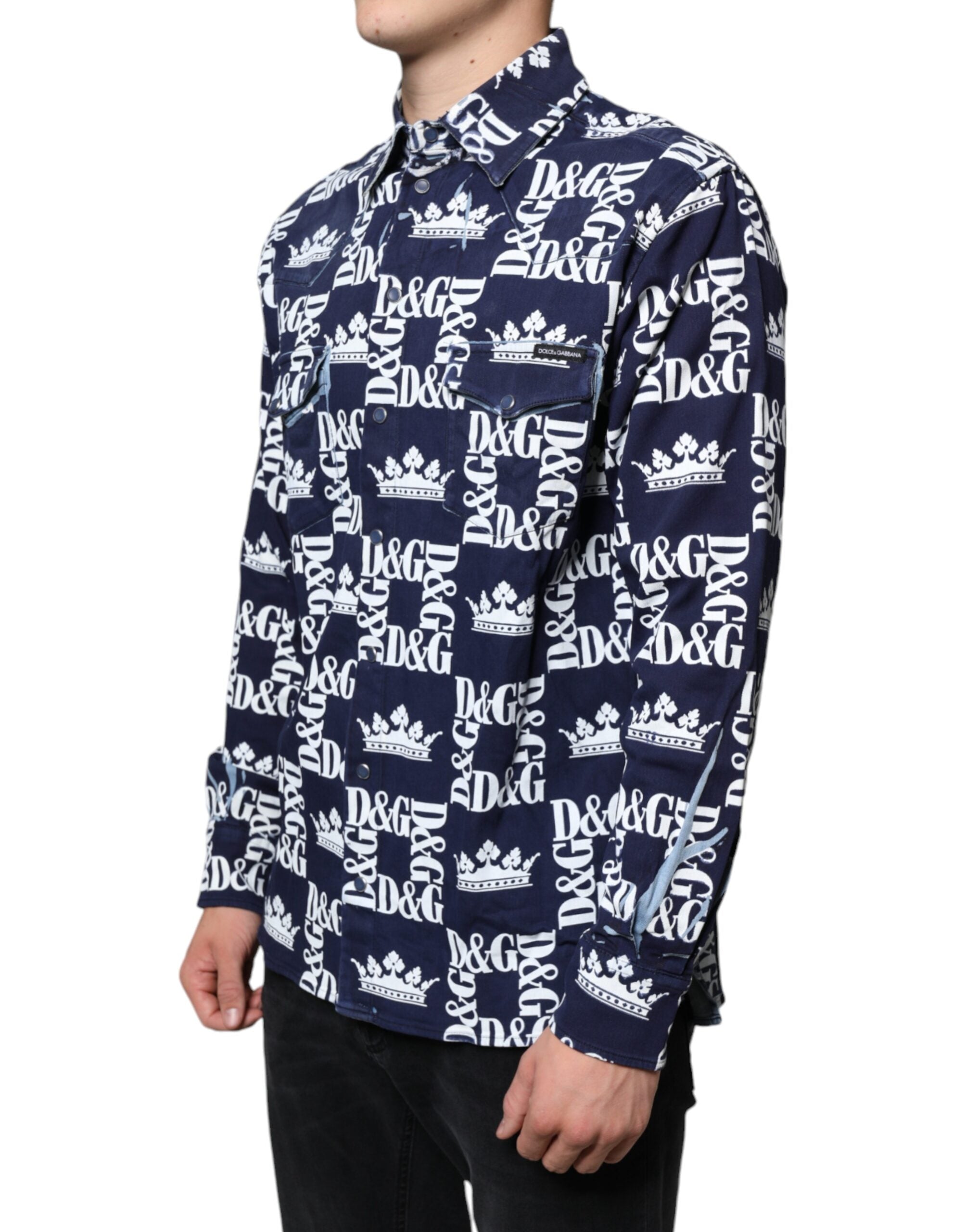 قميص قطني بقصّة Slim Fit مطبوع عليه شعار التاج الأزرق من Dolce & Gabbana