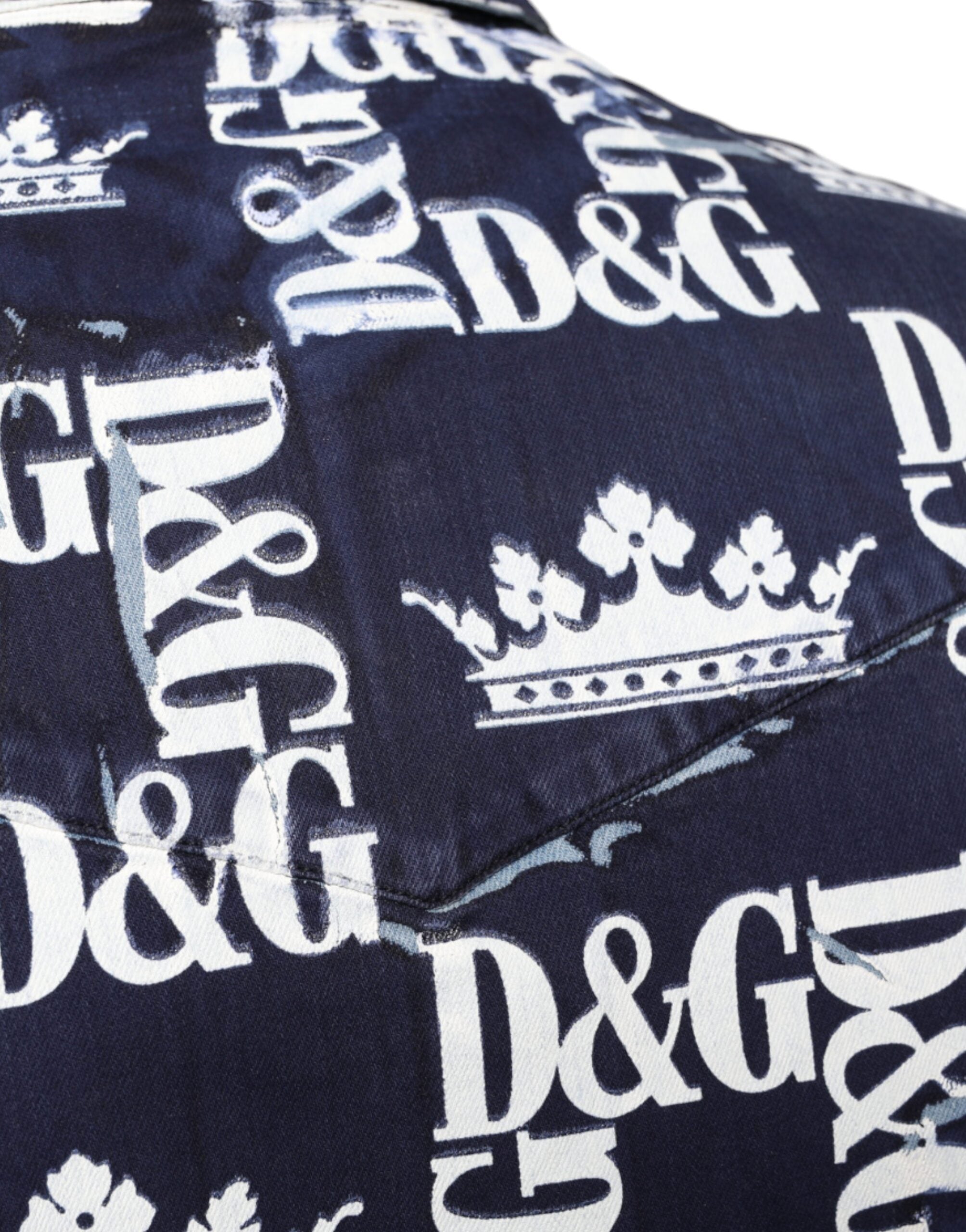 قميص قطني بقصّة Slim Fit مطبوع عليه شعار التاج الأزرق من Dolce & Gabbana