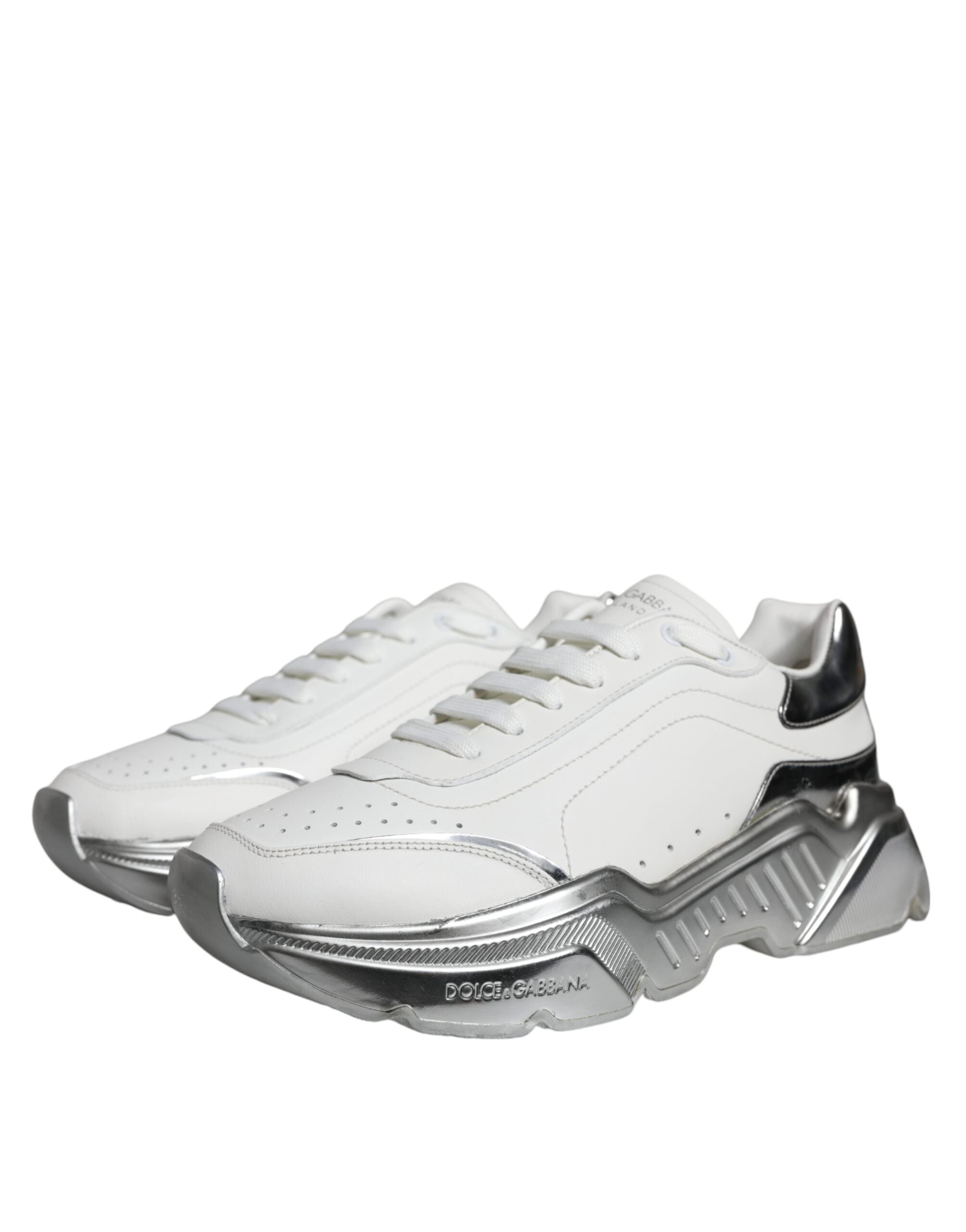 Dolce & Gabbana White Silver Daymaster Low Top Sneakers Shoes - Luxe Marca