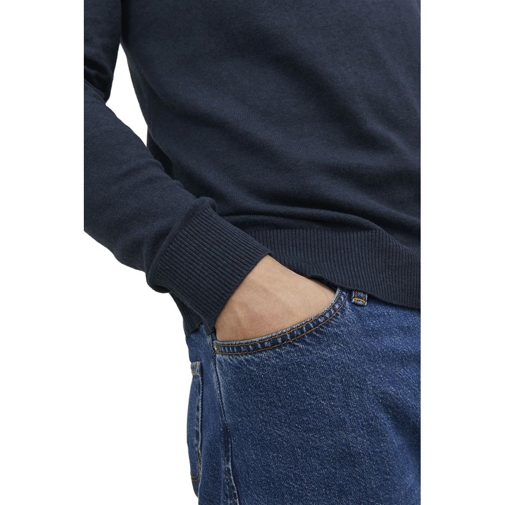 جاك جونز بلوزة قطنية زرقاء بياقة مدورة