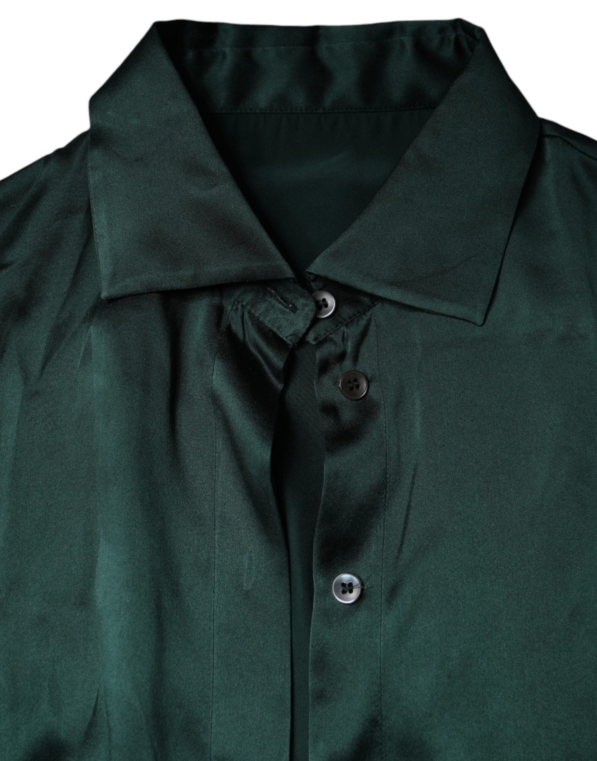 Dolce & Gabbana Dark Green Silk Button Down Long Sleeves Blouse Top - Luxe Marca