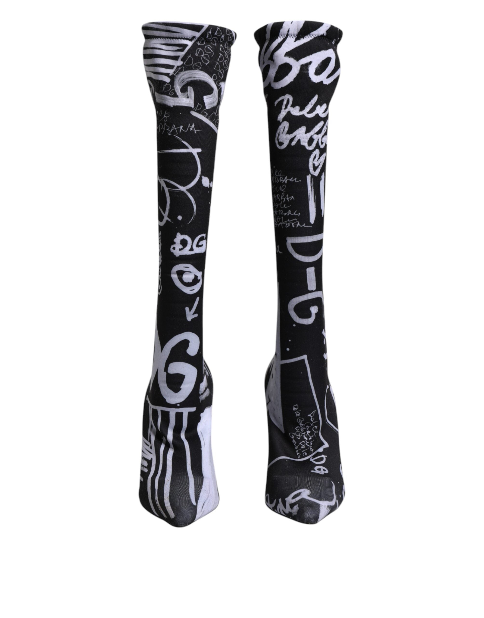 حذاء دولتشي آند غابانا أسود بكعب عالٍ وشعار مطاطي