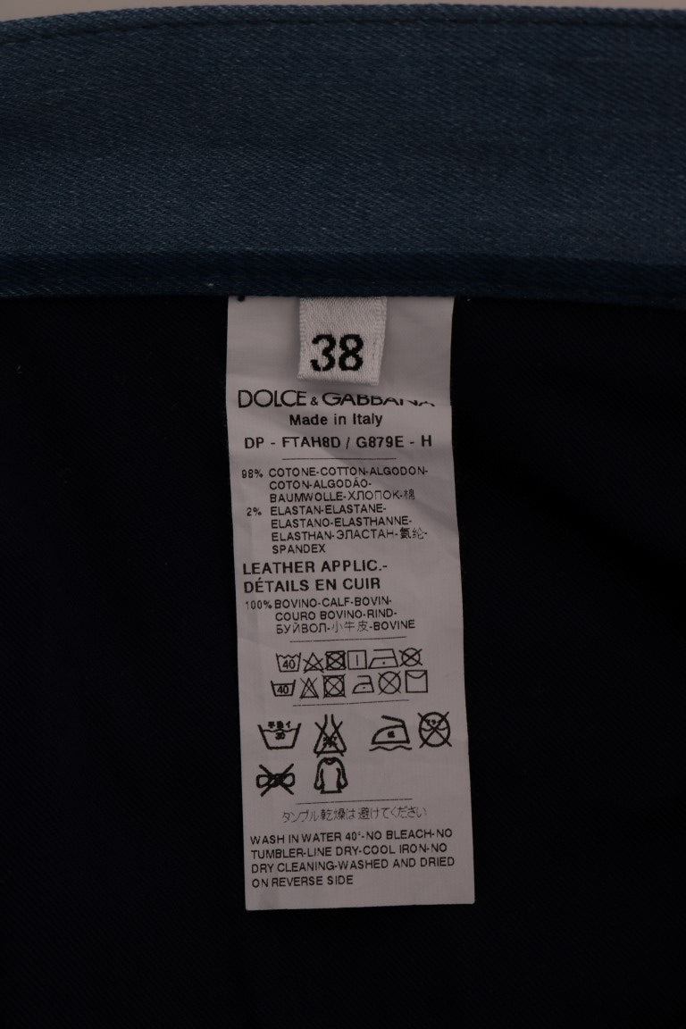 بنطلون جينز قطني مخطط أزرق للبنات من دولتشي آند غابانا