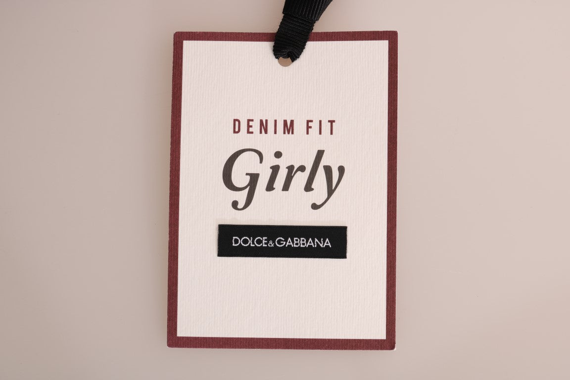 بنطلون جينز قطني مخطط أزرق للبنات من دولتشي آند غابانا