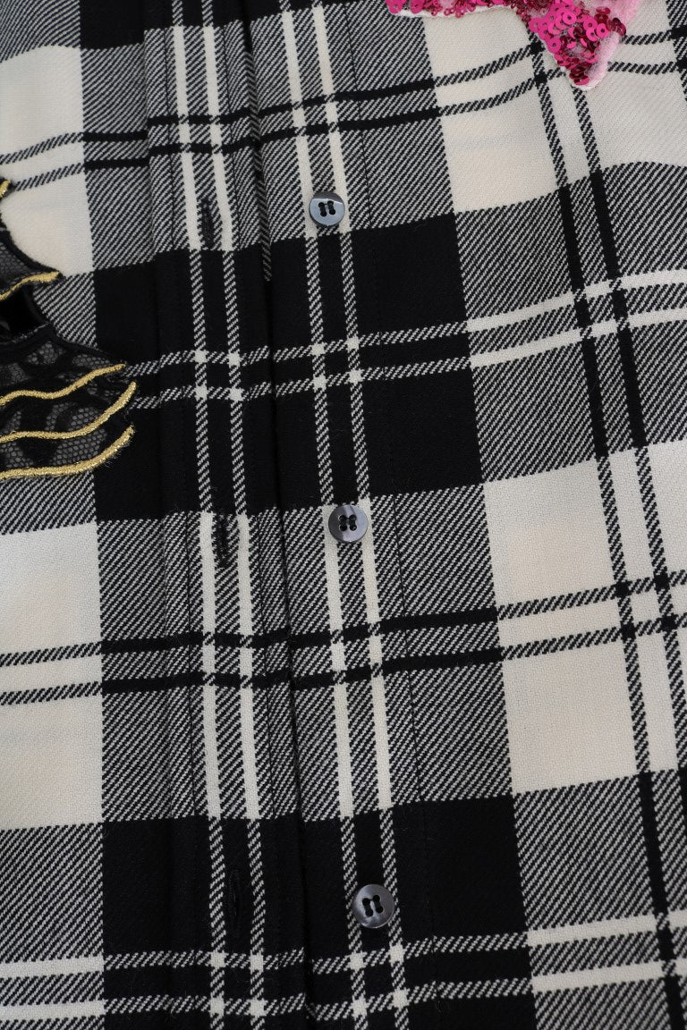 قميص دولتشي آند غابانا الأسود والأبيض بنقشة الكريستال